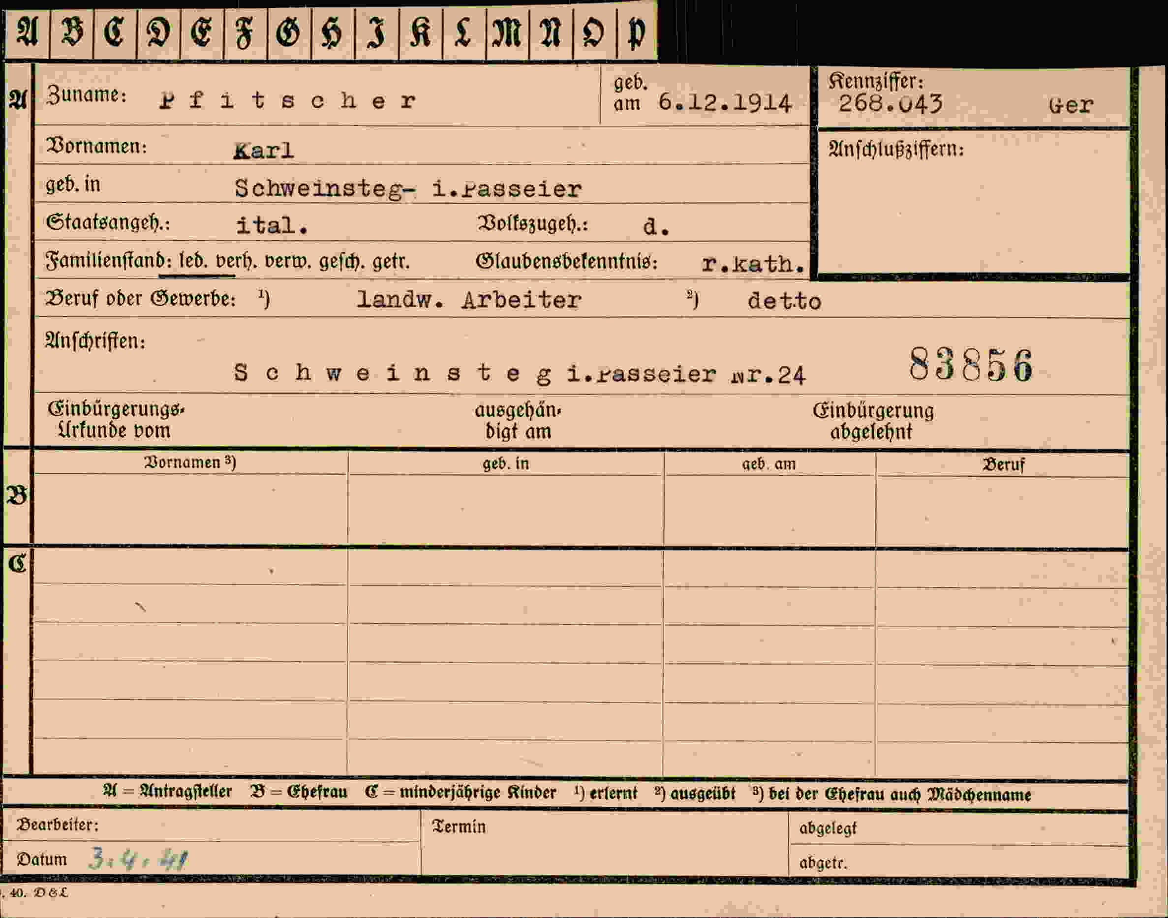 Vorderseite des Dokuments