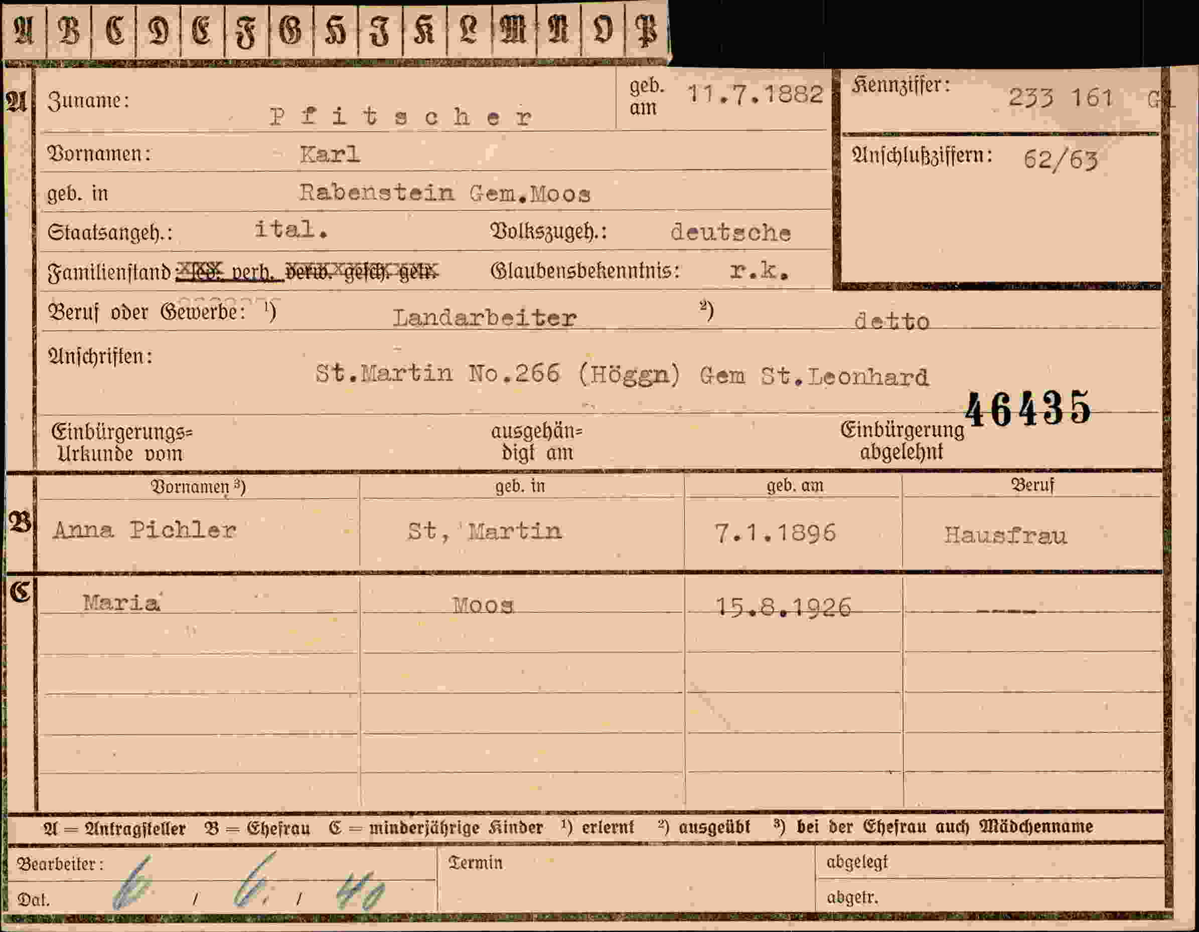 Vorderseite des Dokuments