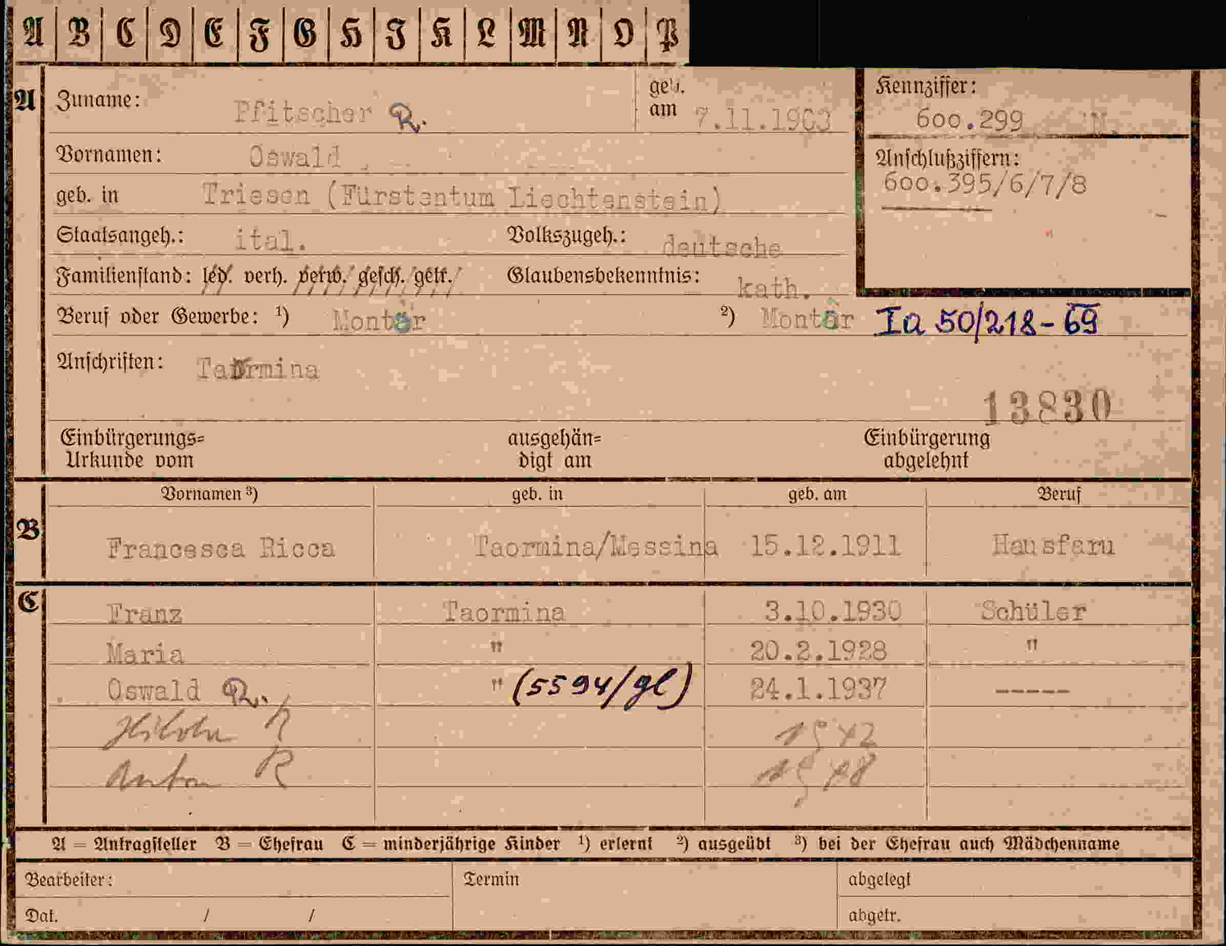 Dokument für Oswald Pfitscher