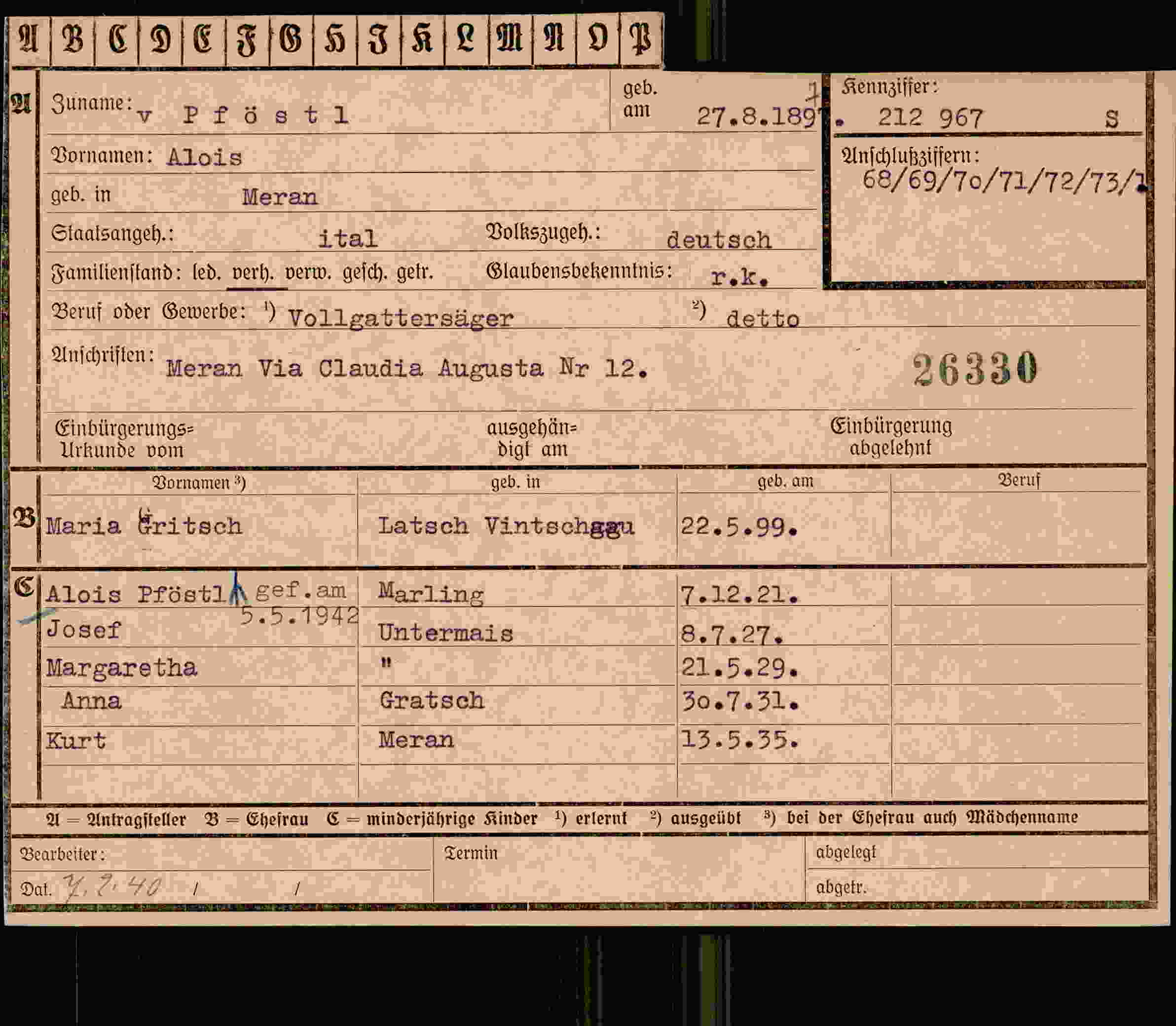 Dokument für Alois Pföstl