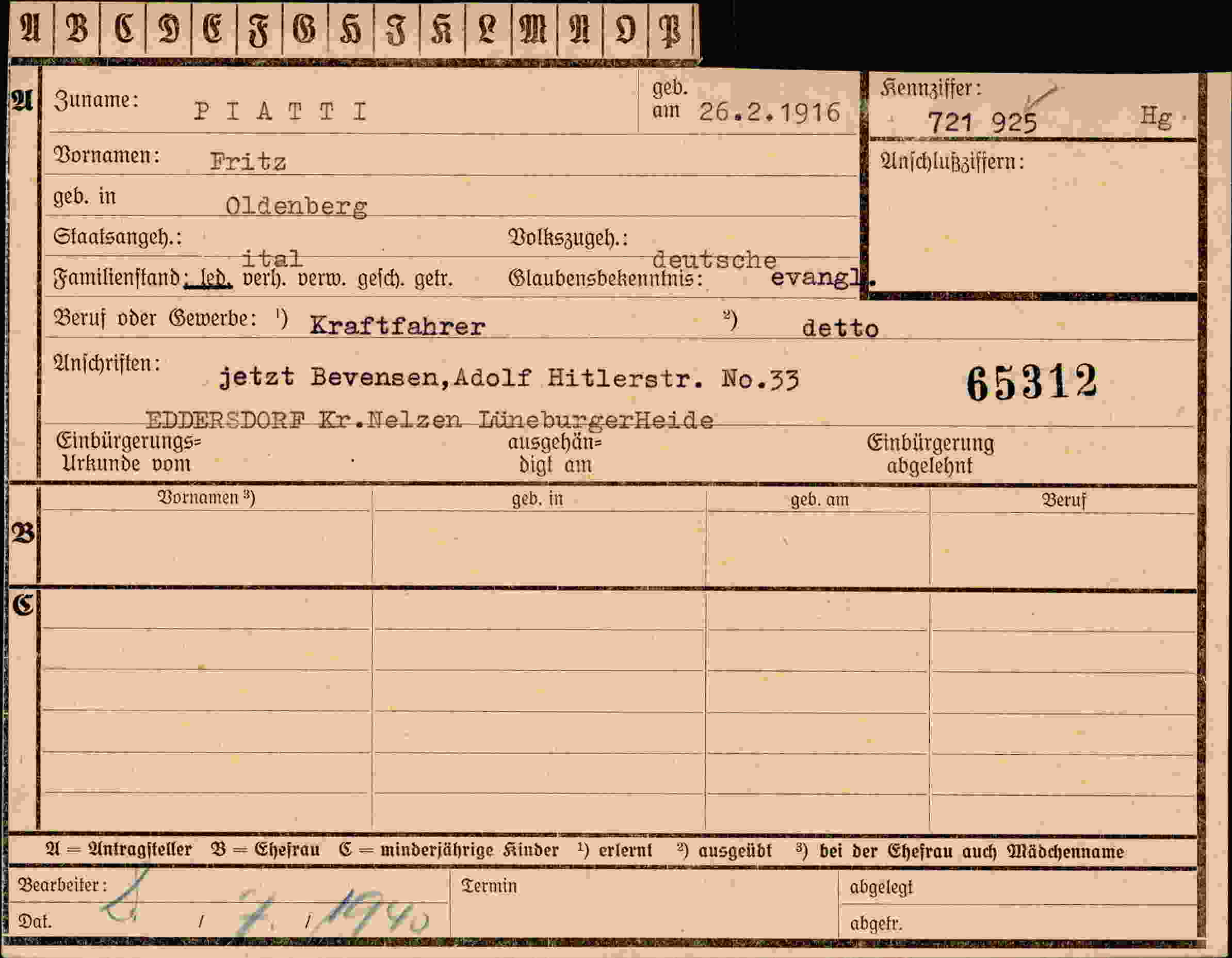 Dokument für Fritz Piatti