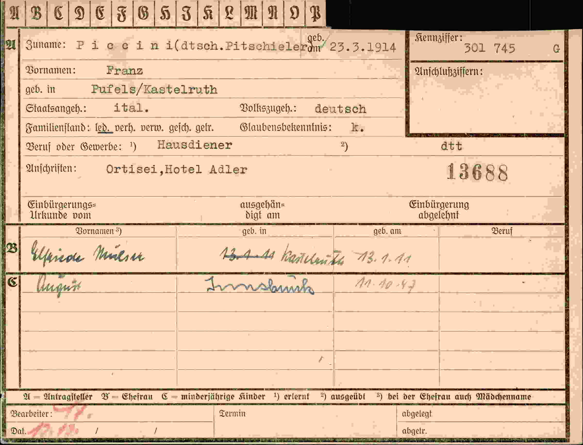 Dokument für Franz Piccini
