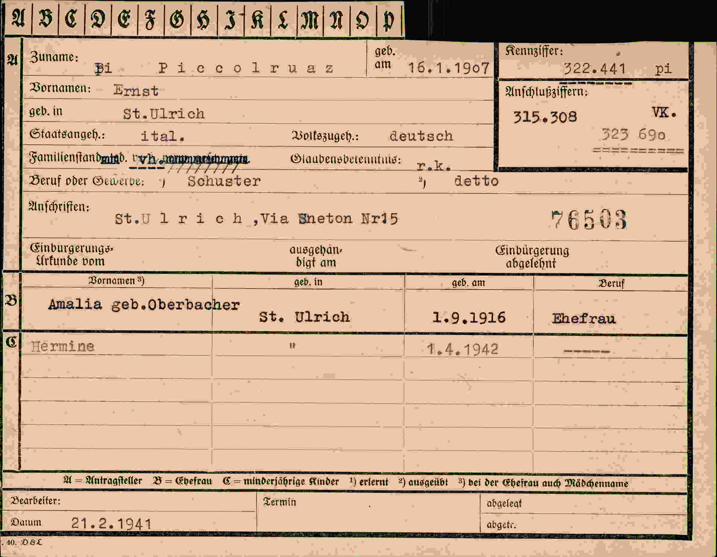 Vorderseite des Dokuments