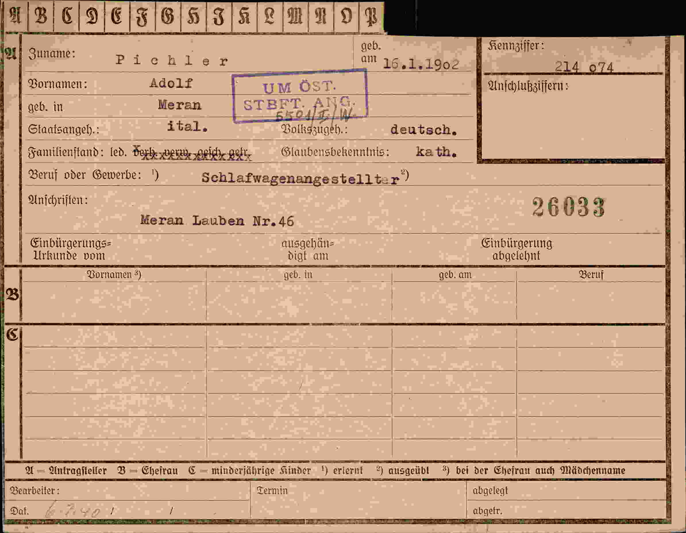 Dokument für Adolf Pichler