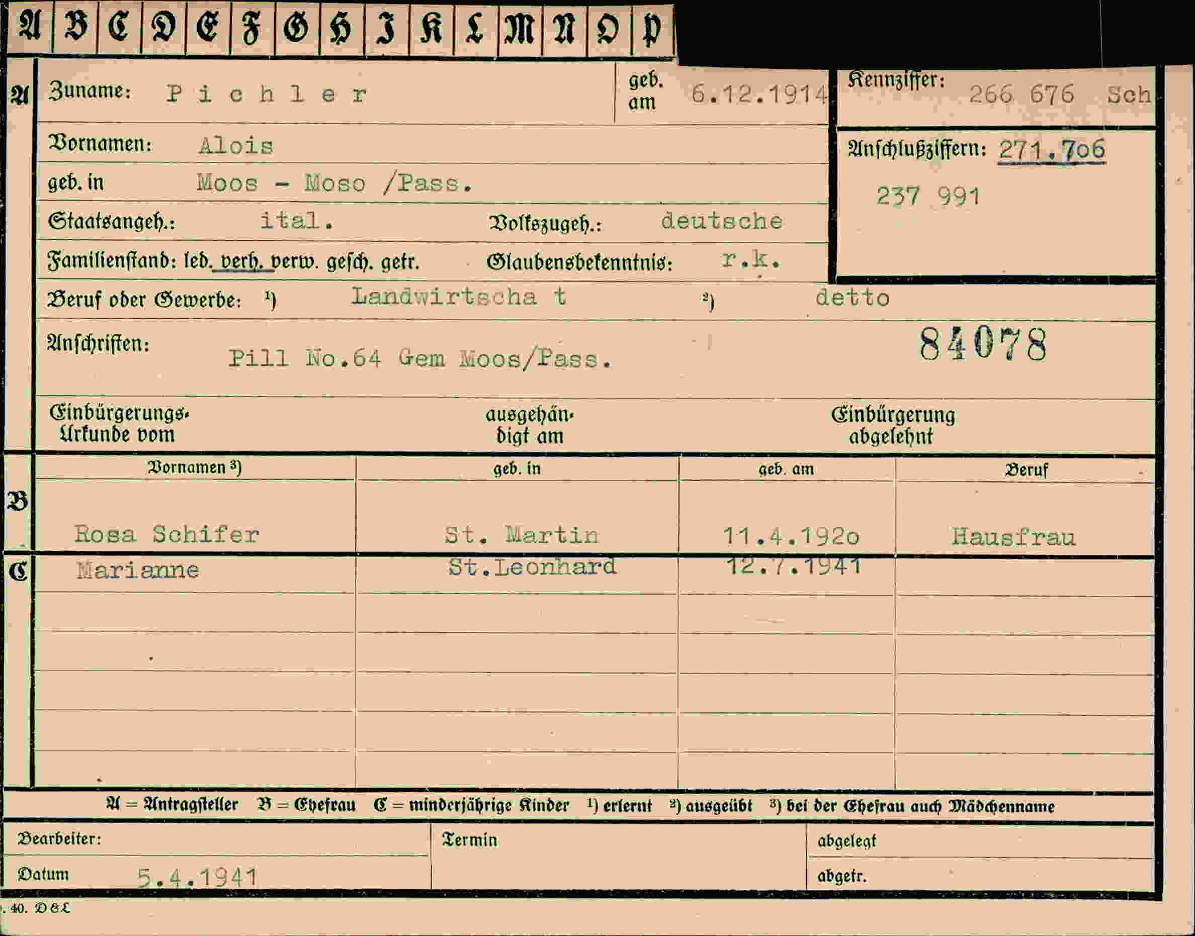 Dokument für Alois Pichler