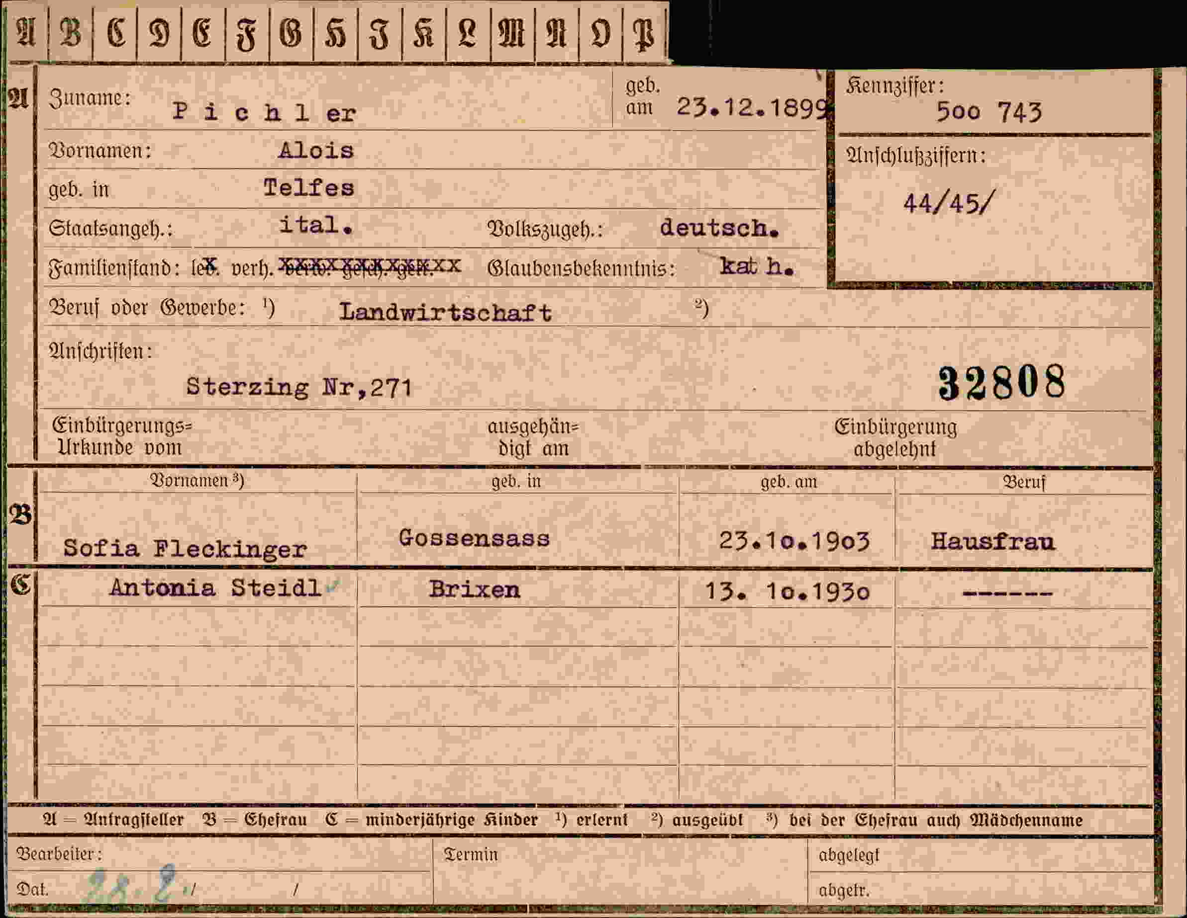 Vorderseite des Dokuments