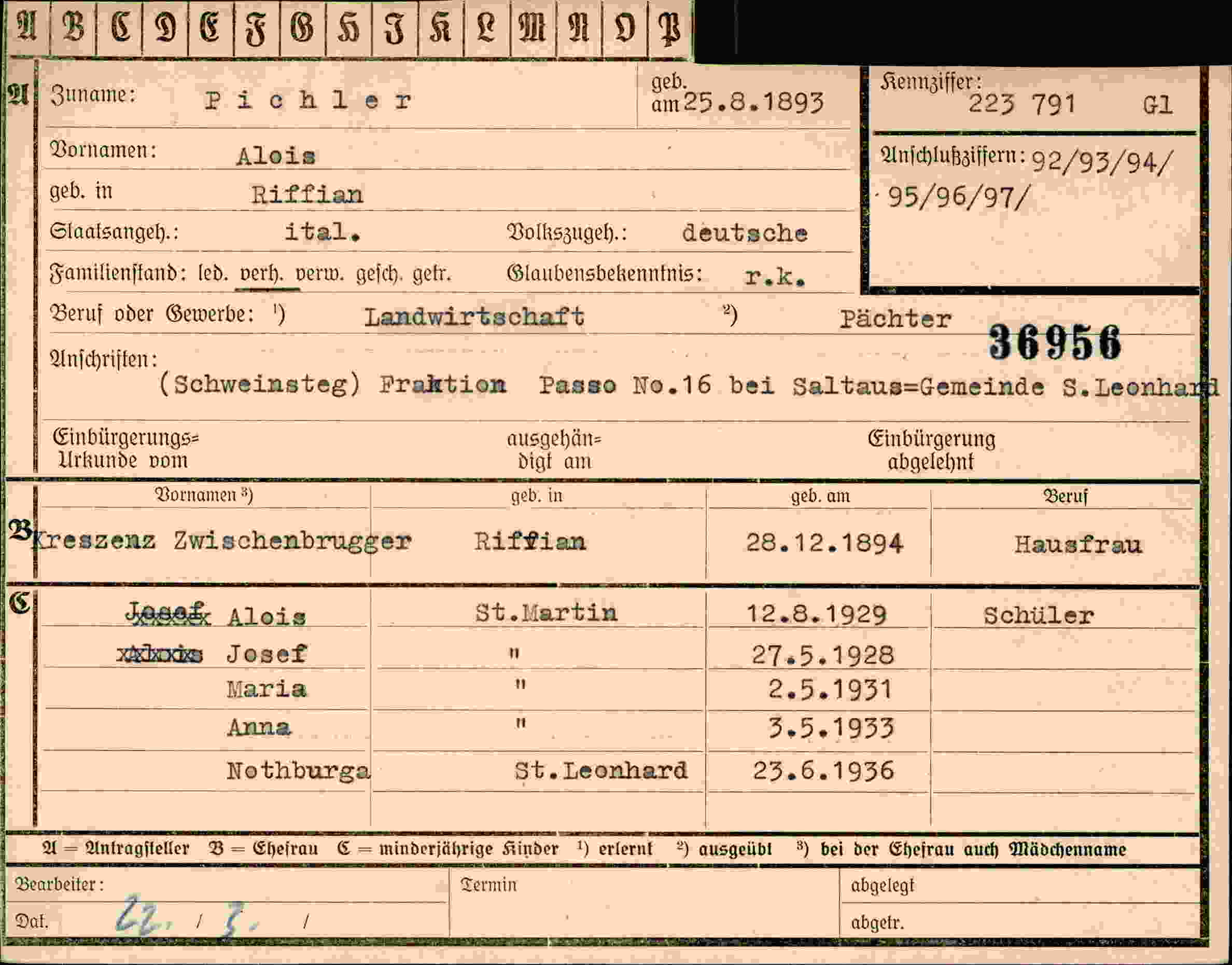 Dokument für Alois Pichler