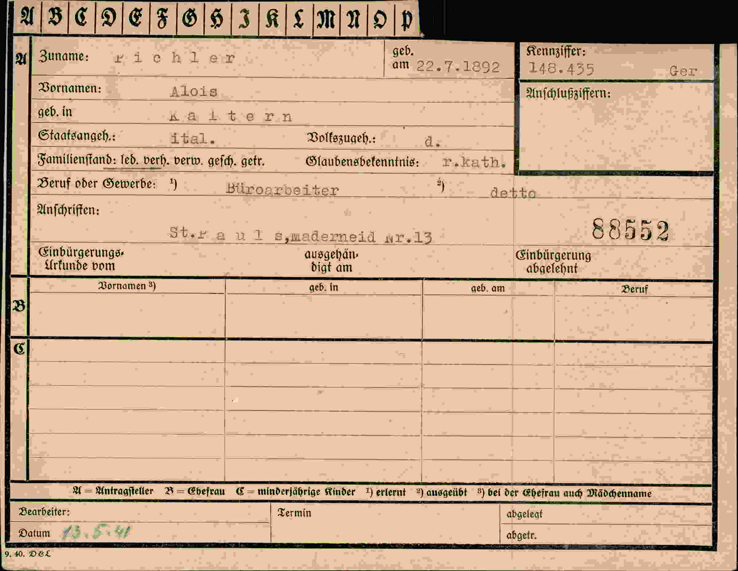 Dokument für Alois Pichler