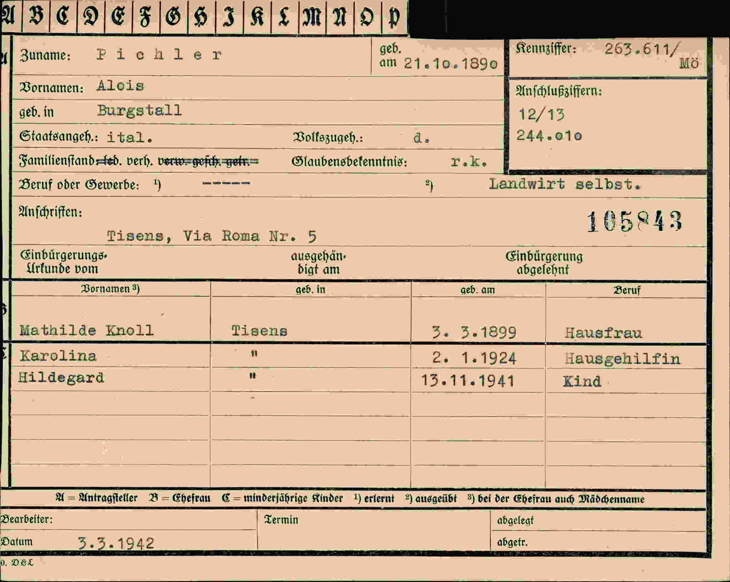 Dokument für Alois Pichler
