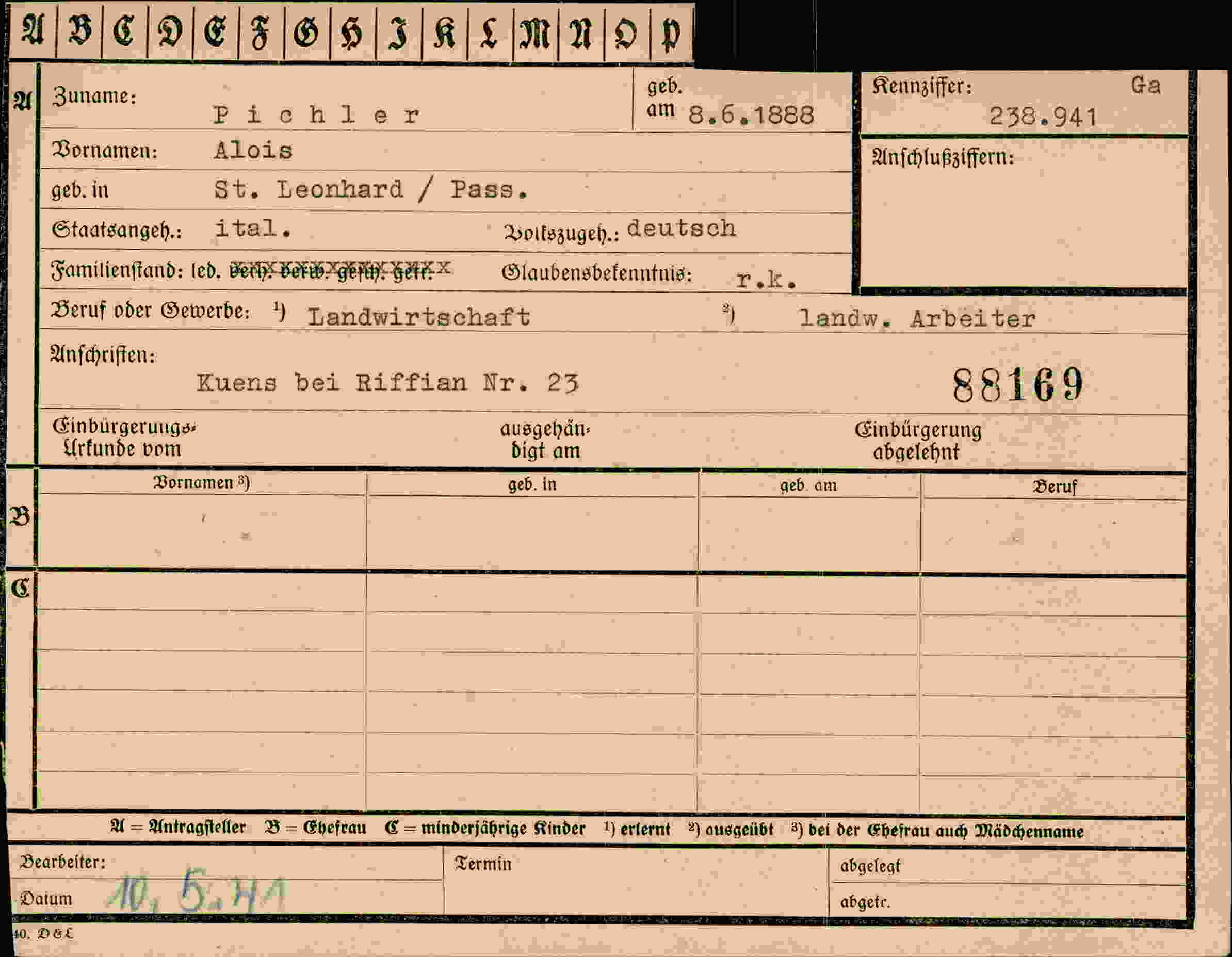 Dokument für Alois Pichler