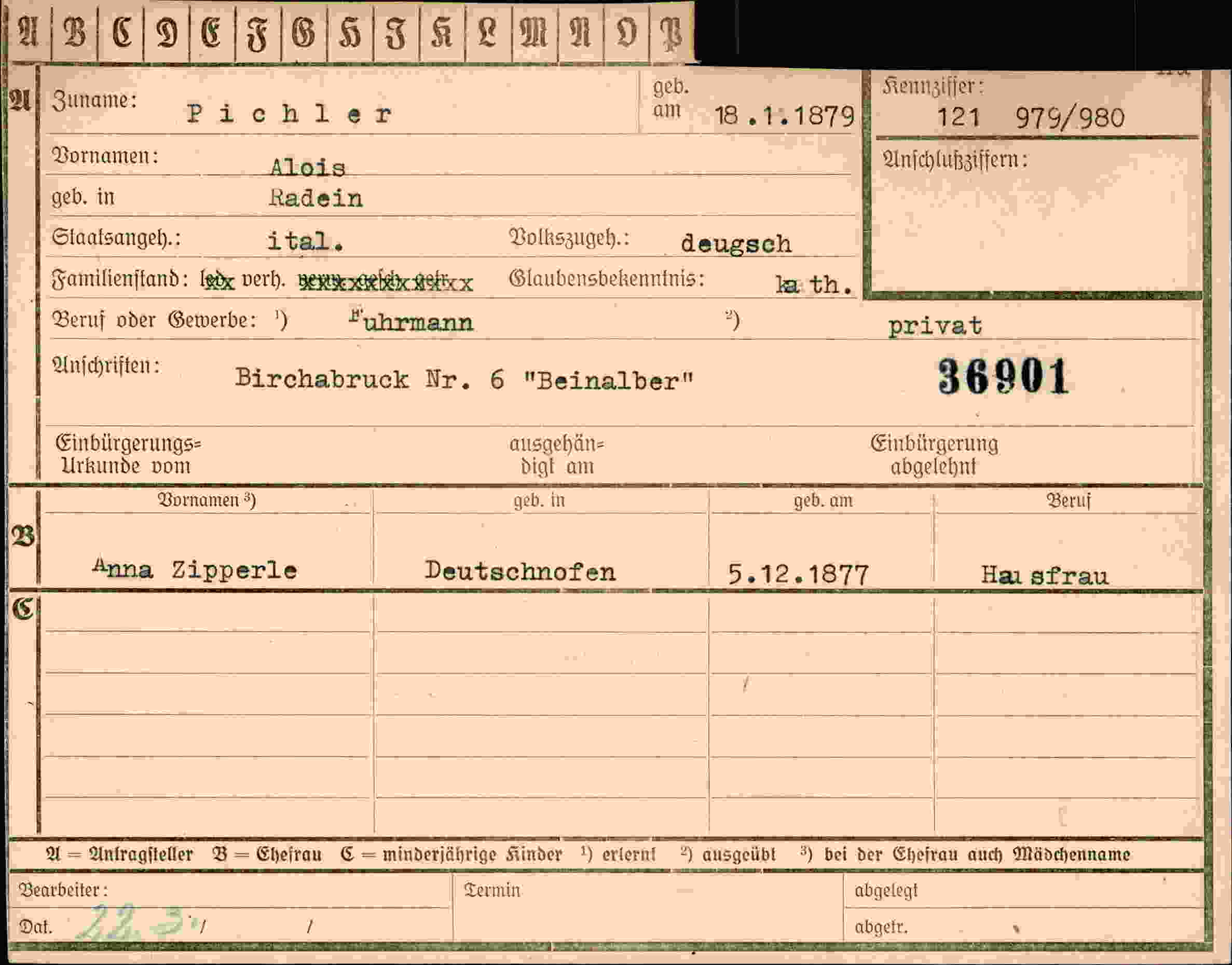 Dokument für Alois Pichler