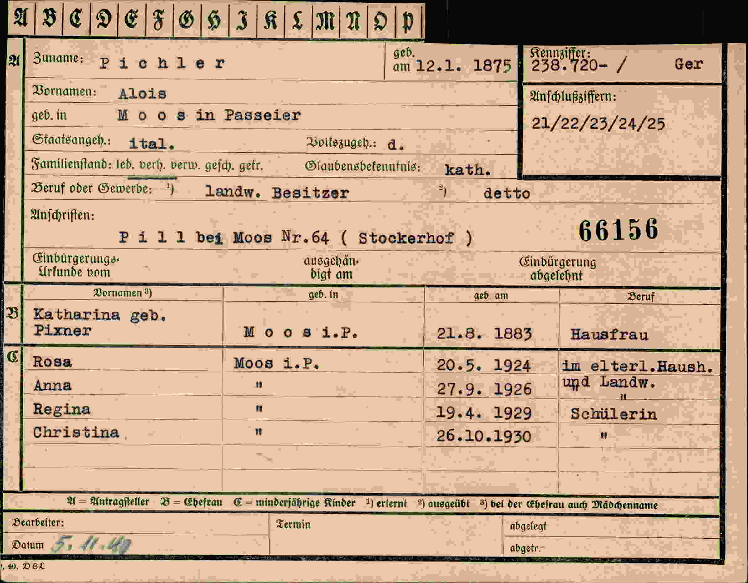 Dokument für Alois Pichler