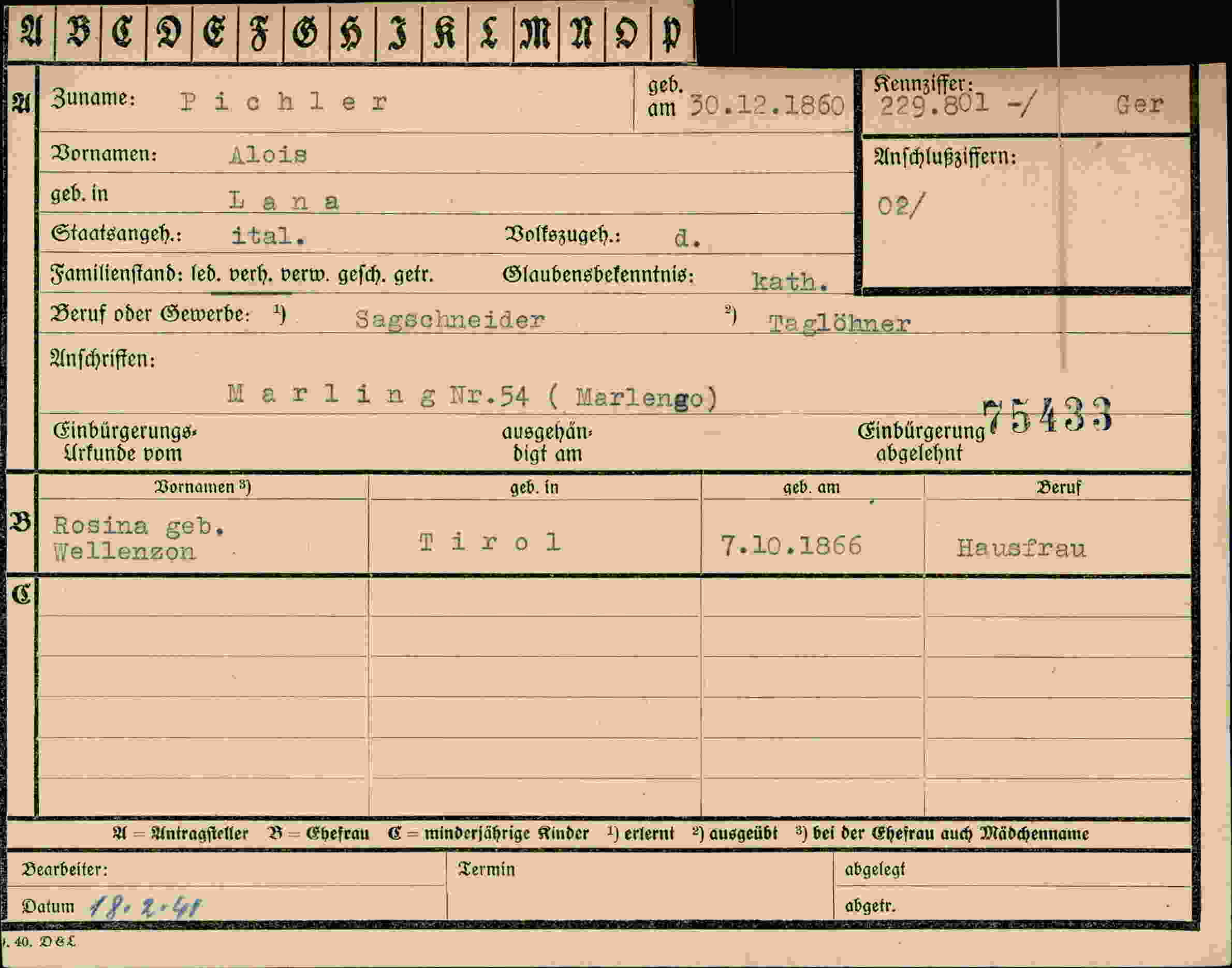 Dokument für Alois Pichler