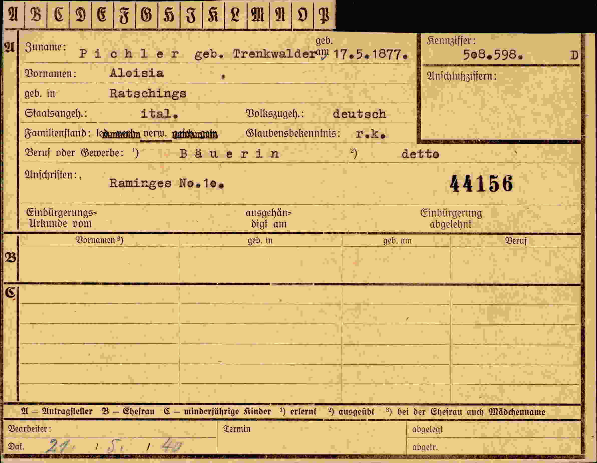 Vorderseite des Dokuments