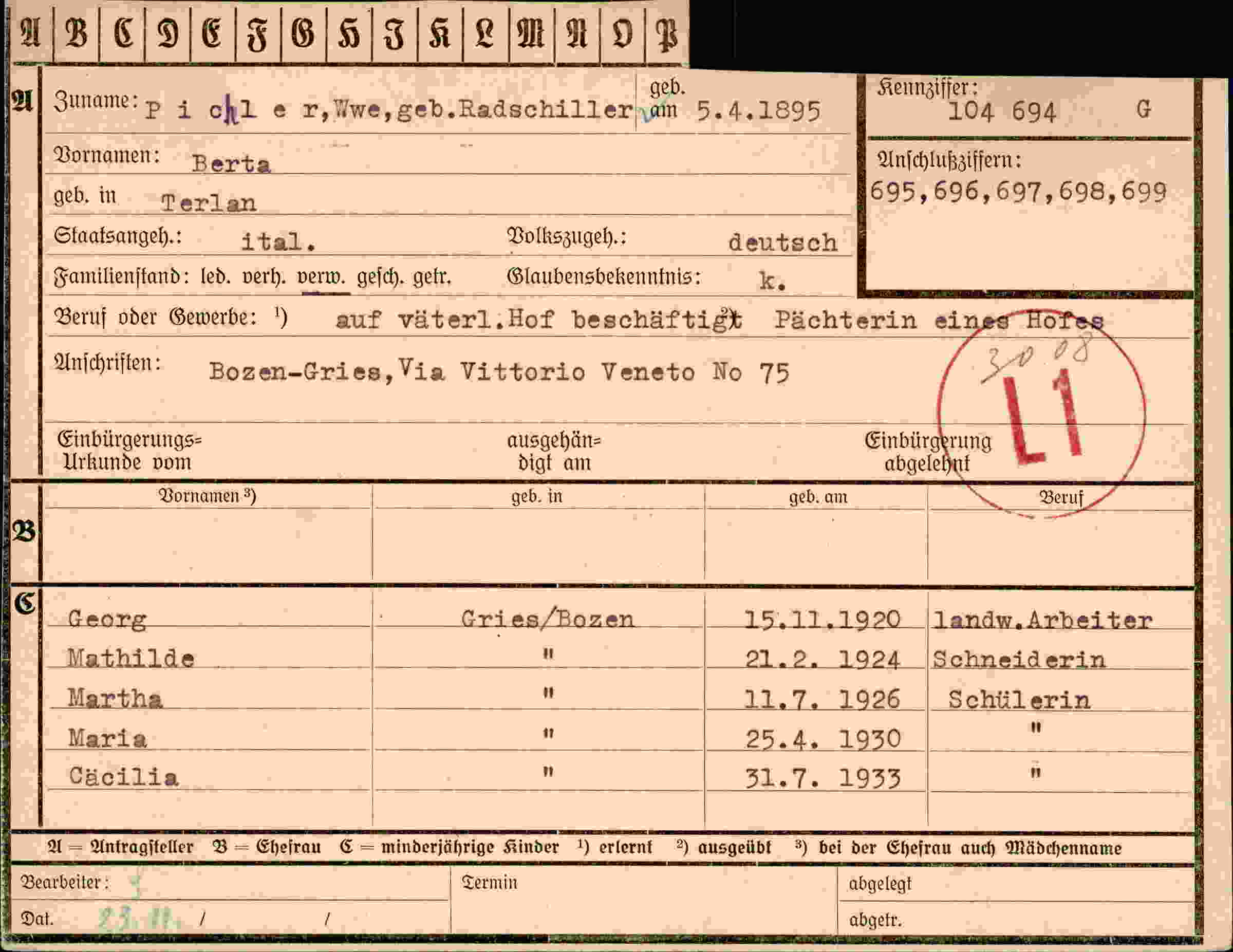 Dokument für Berta Pichl