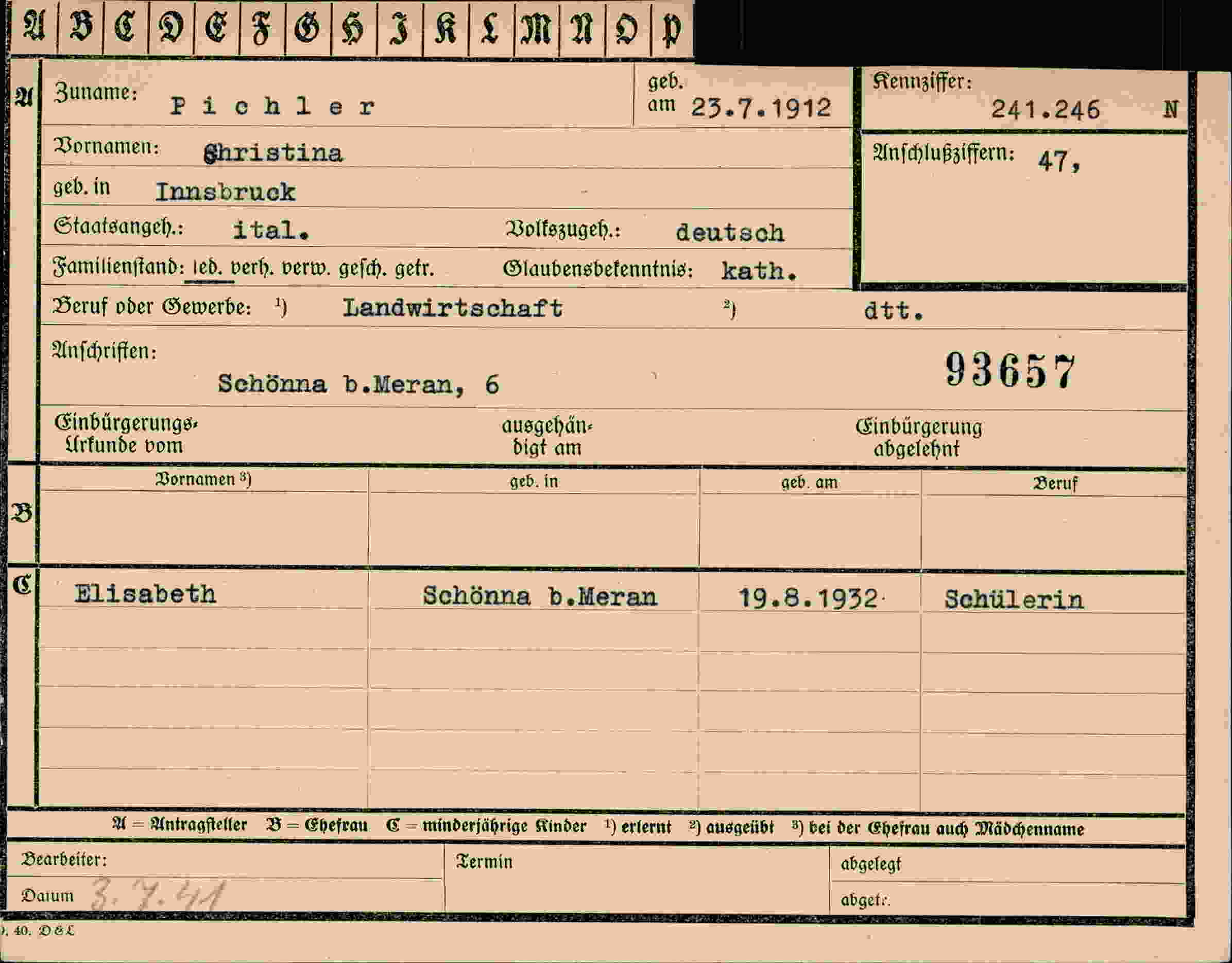 Vorderseite des Dokuments