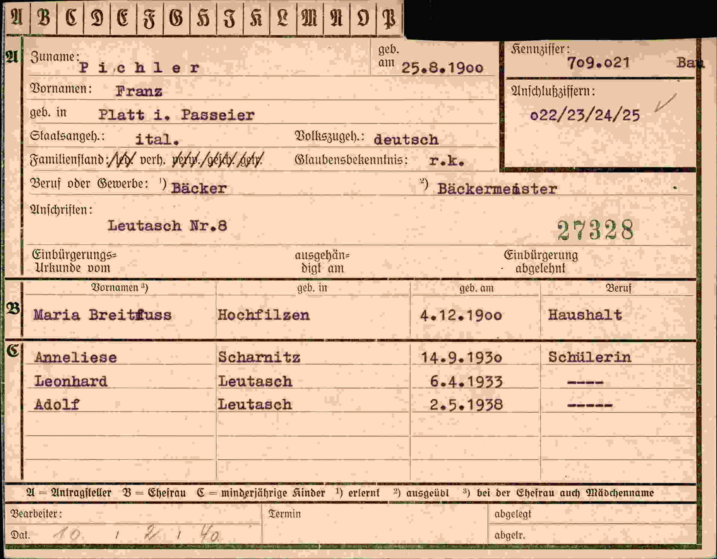 Dokument für Franz Pichler