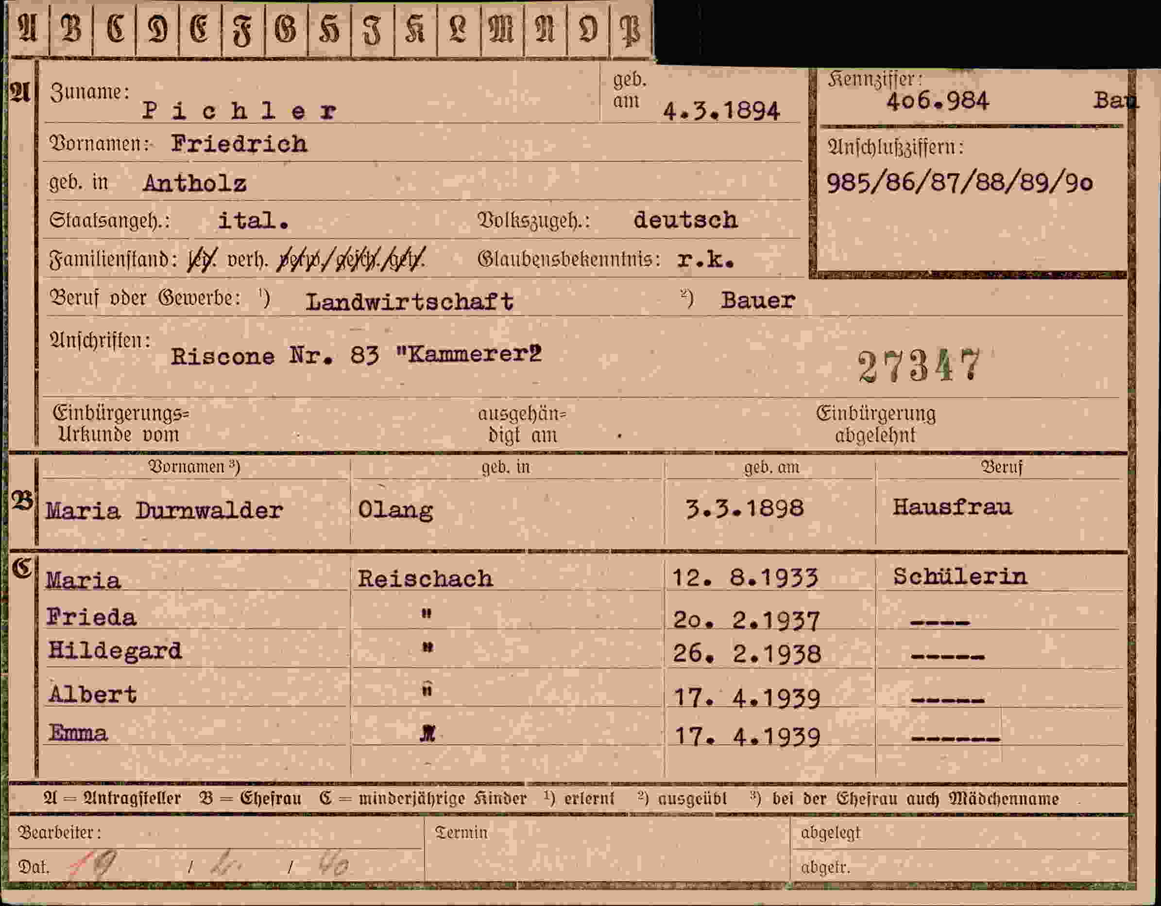 Vorderseite des Dokuments