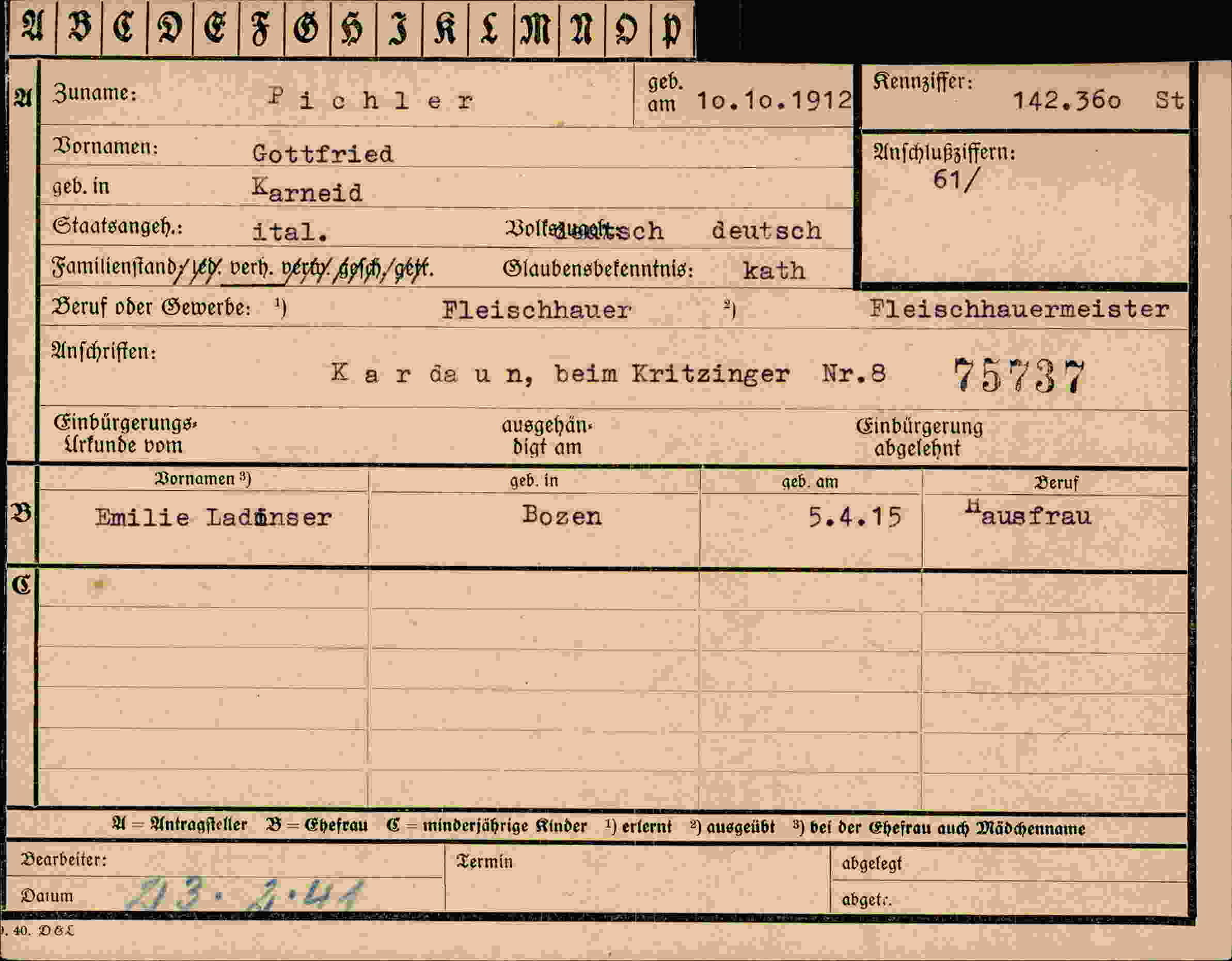 Dokument für Gottfried Pichler