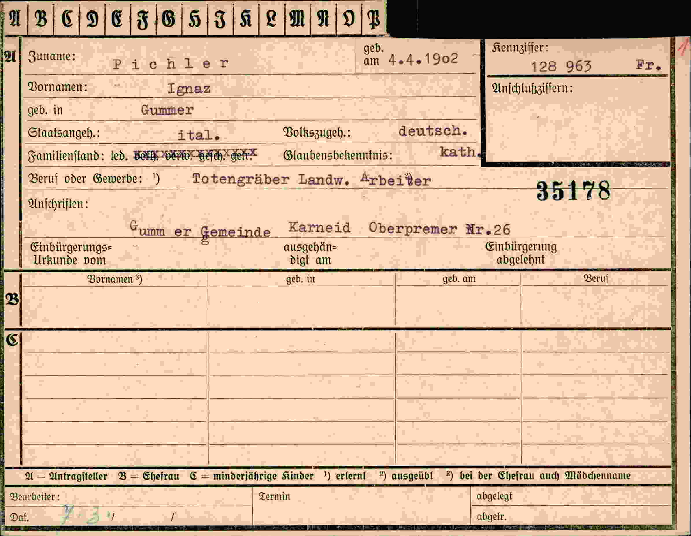Dokument für Ignaz Pichler