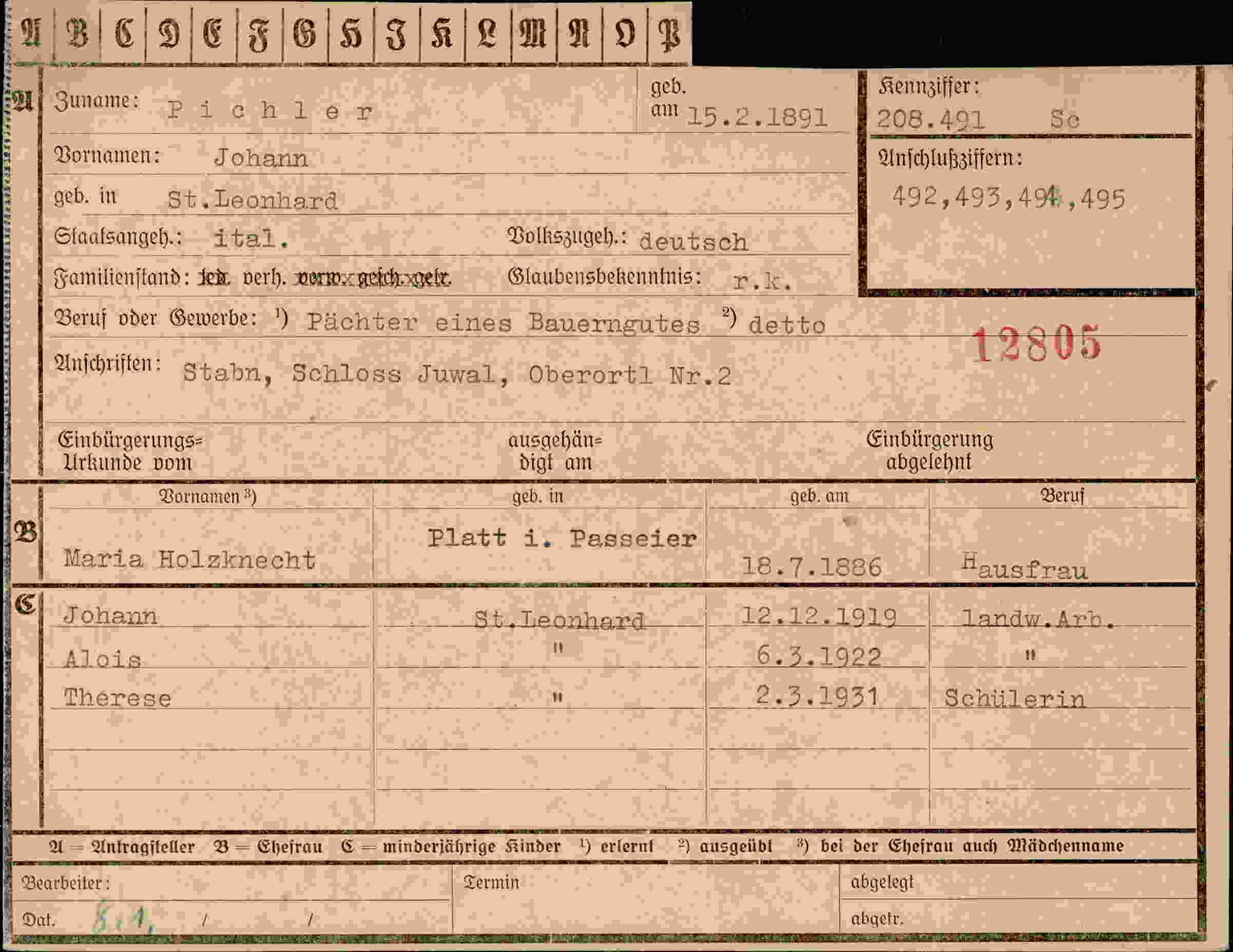 Dokument für Johann Pichler