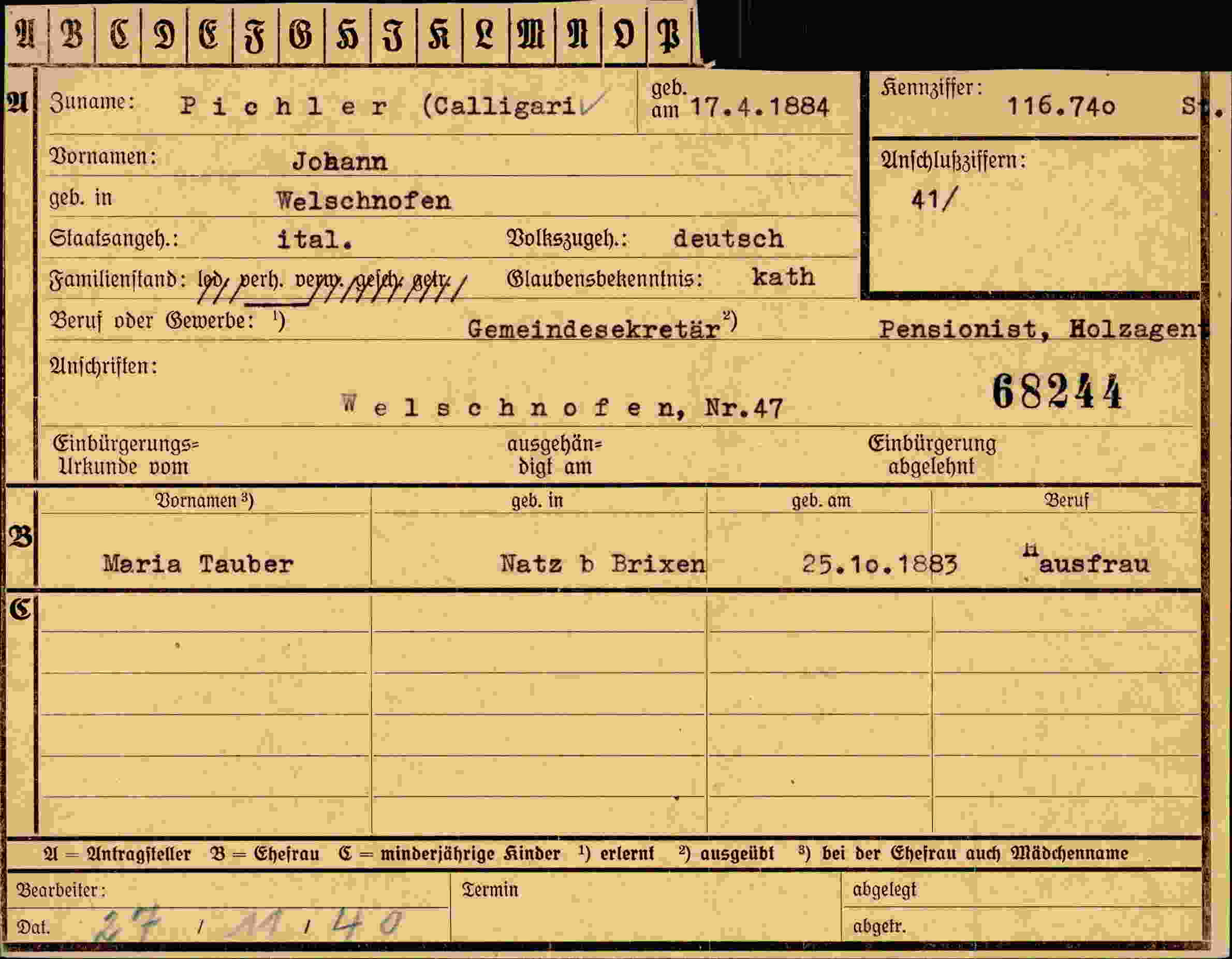 Dokument für Johann Pichle