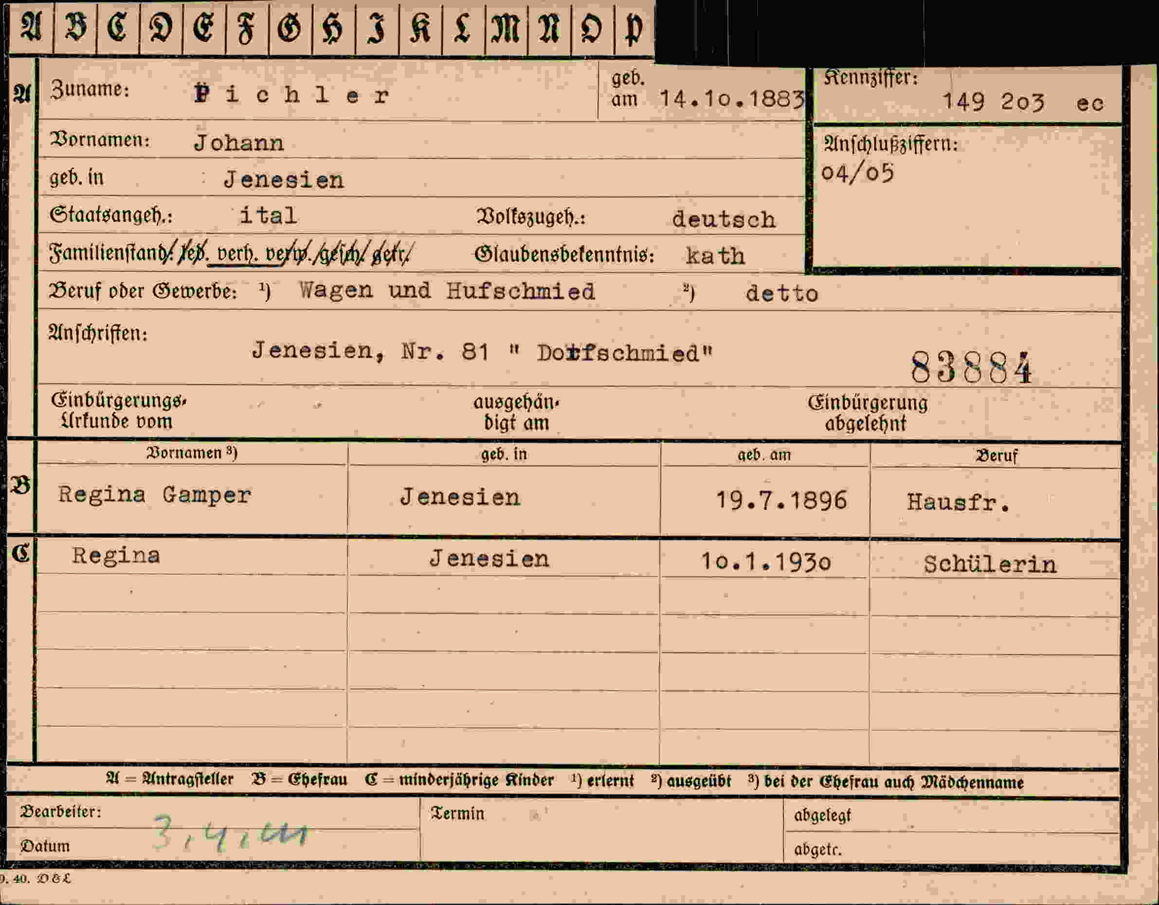 Dokument für Johann Pichler