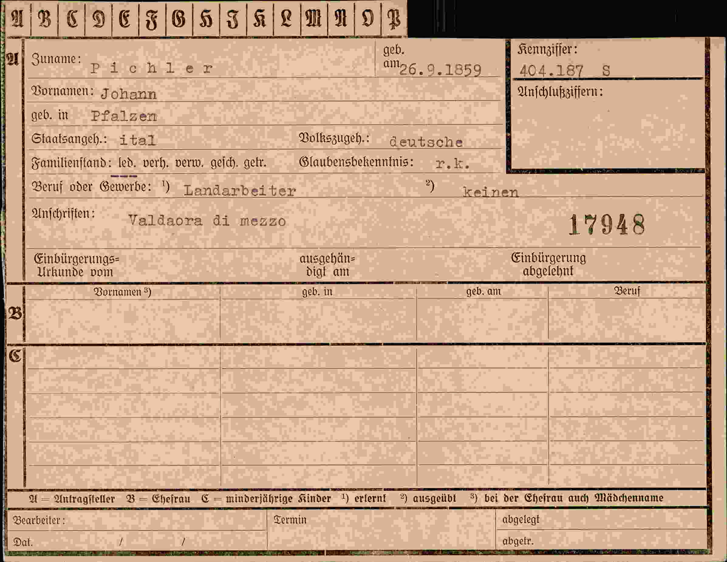 Dokument für Johann Pichler