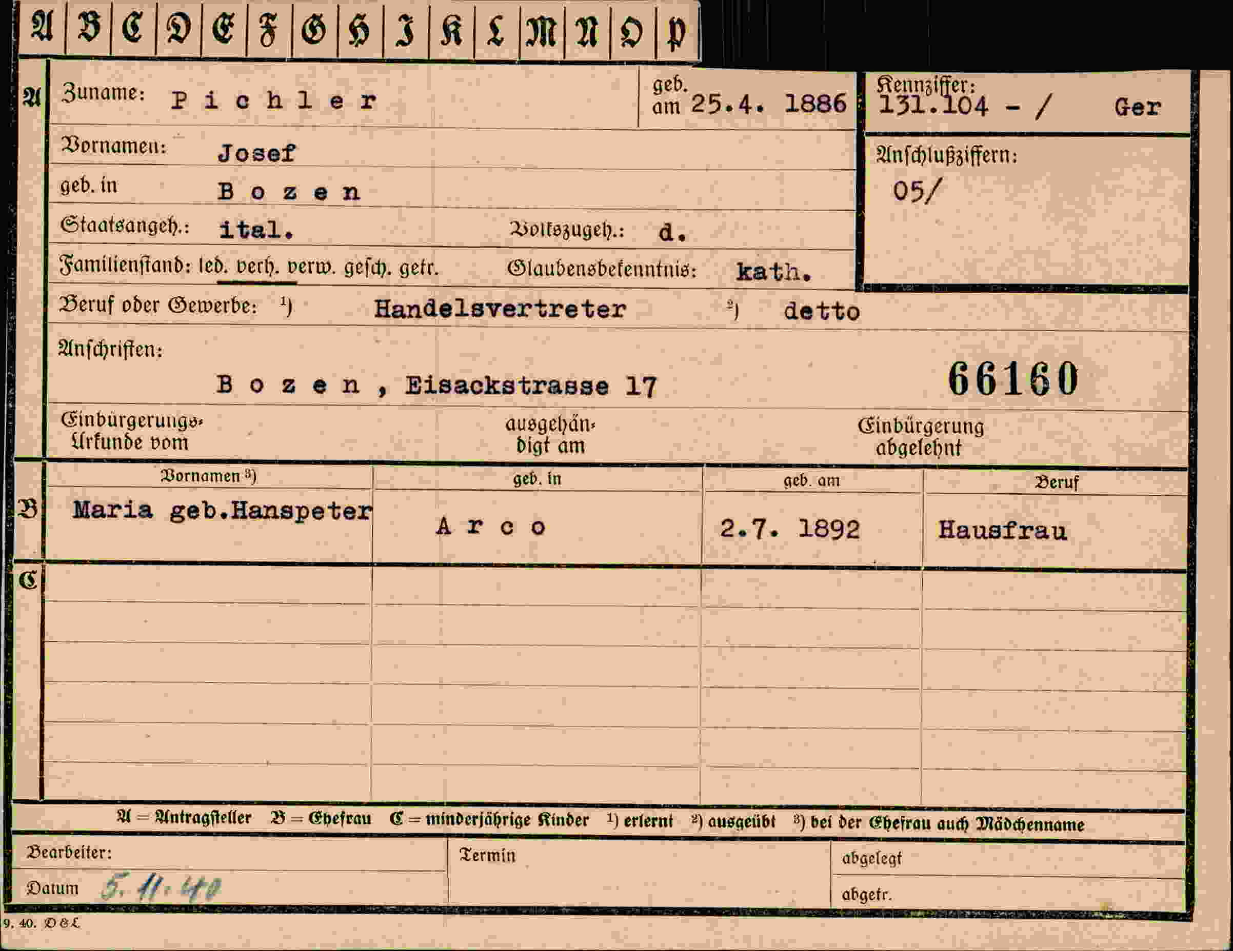 Dokument für Josef Pichler