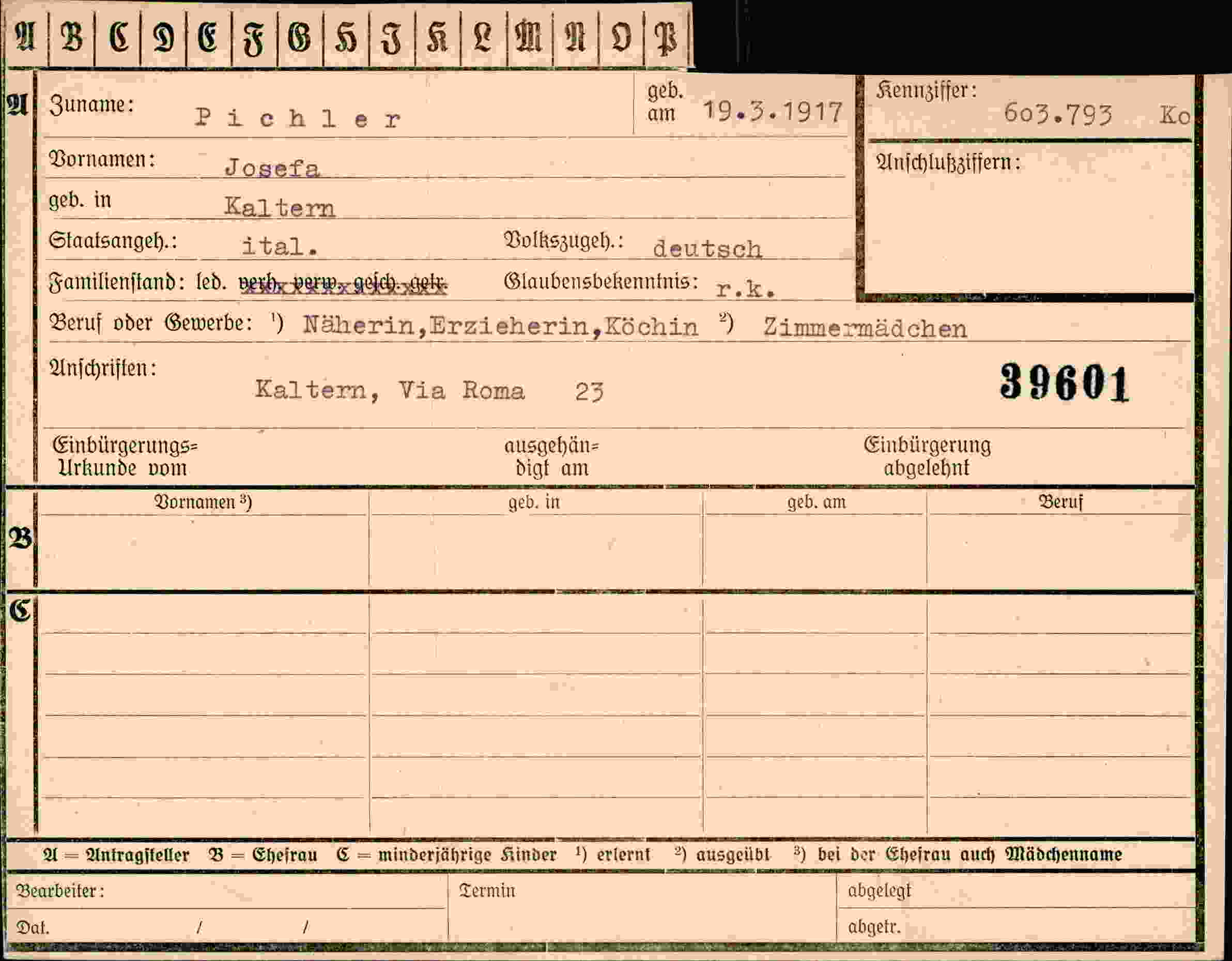 Dokument für Josef Pichler