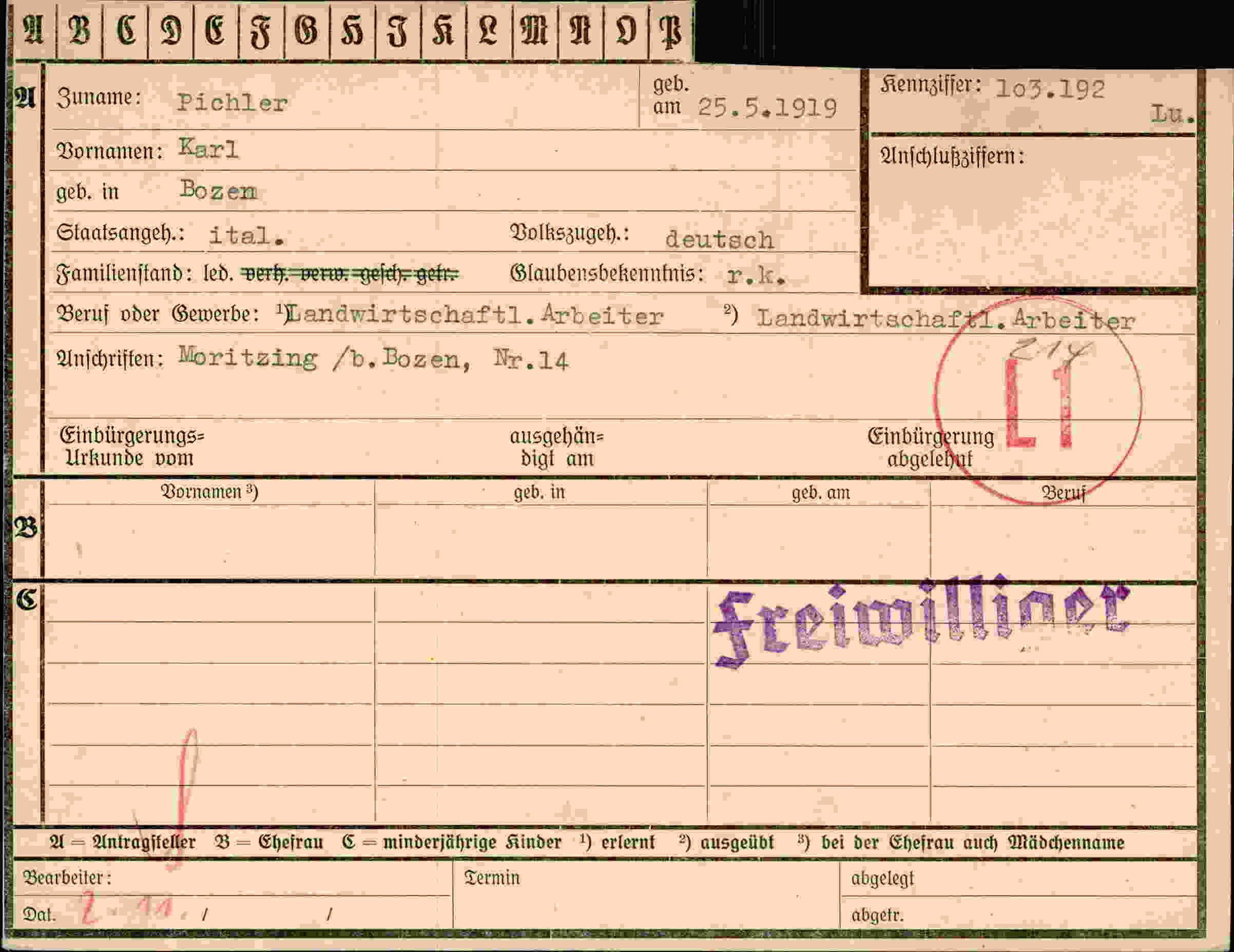 Vorderseite des Dokuments