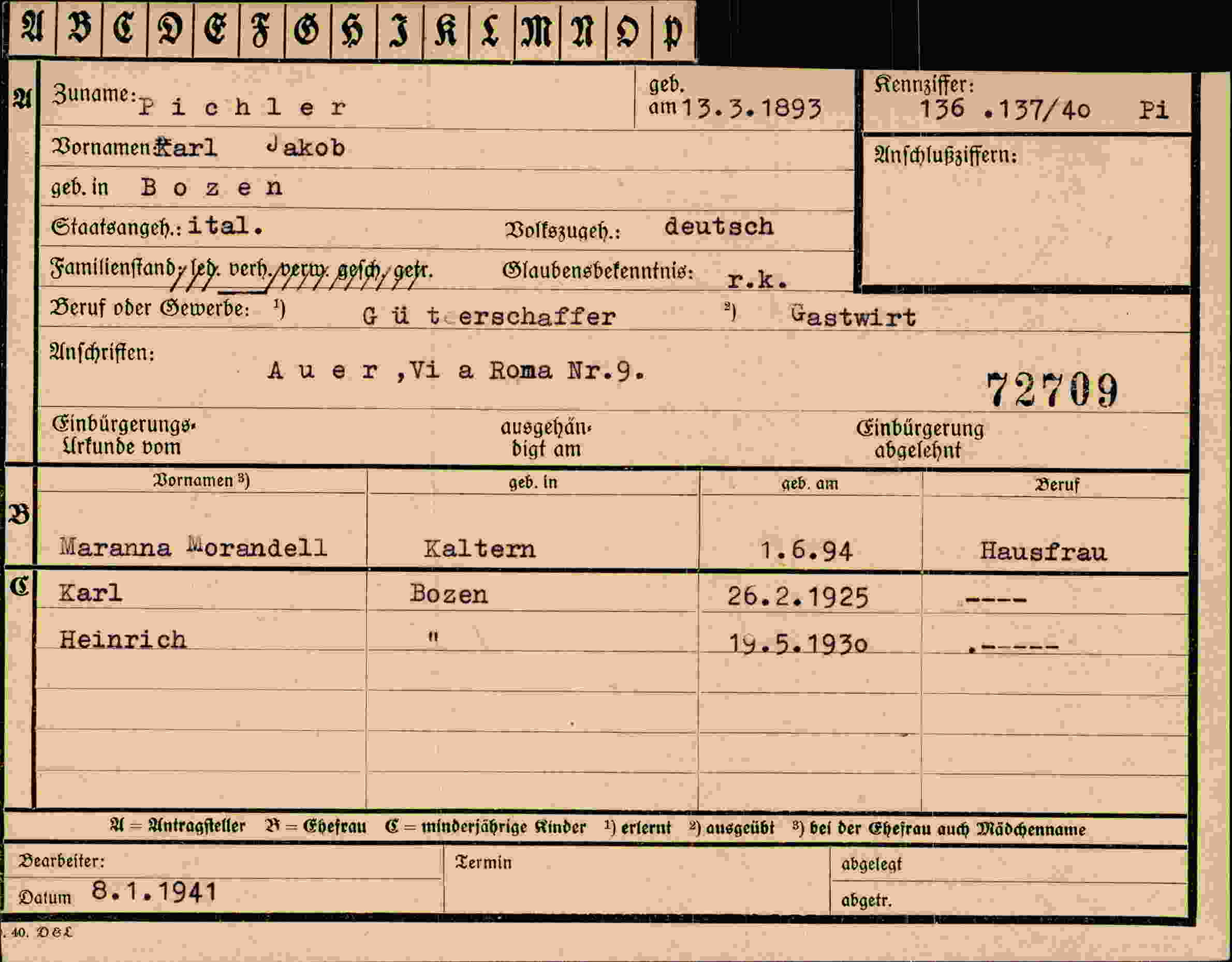 Dokument für Karl Jakob Pichler