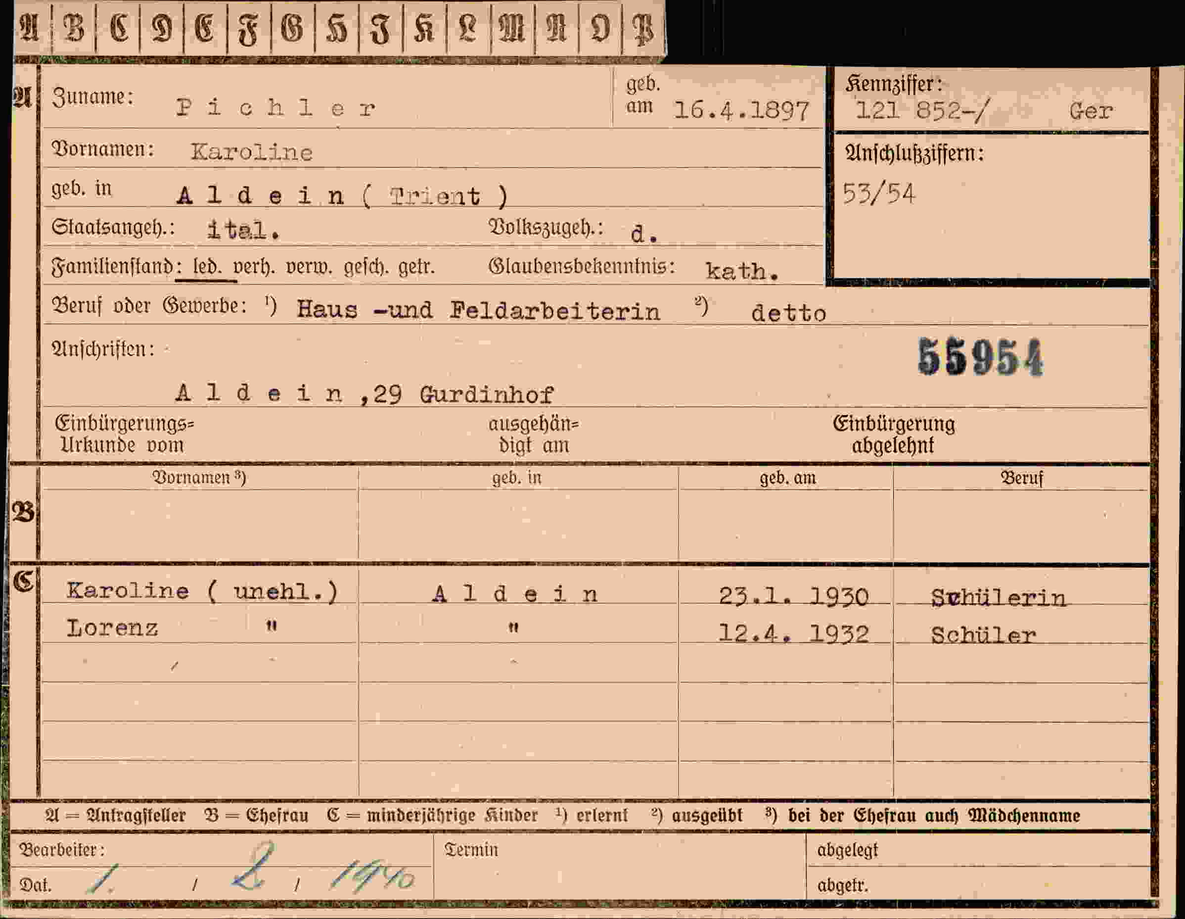 Vorderseite des Dokuments