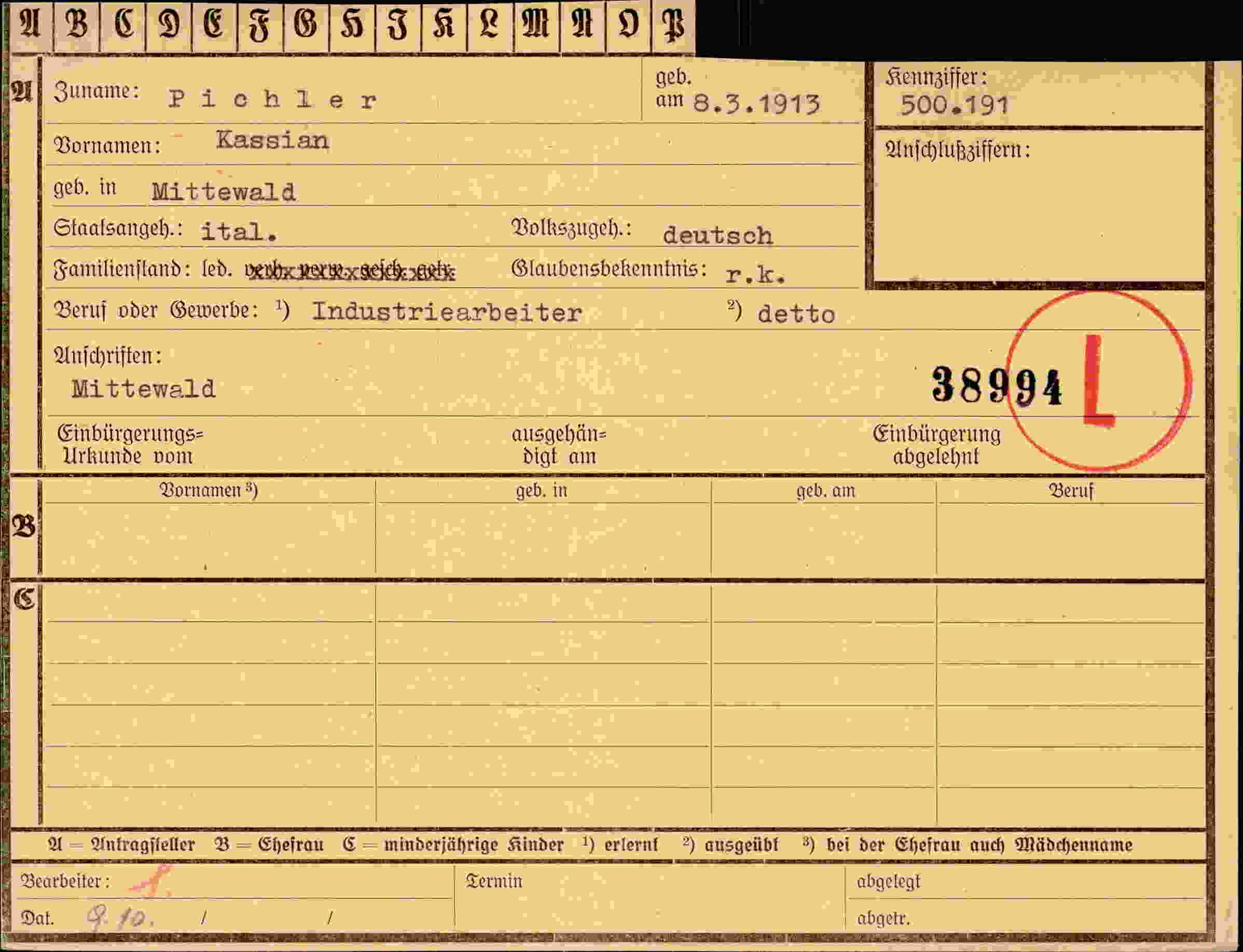 Vorderseite des Dokuments