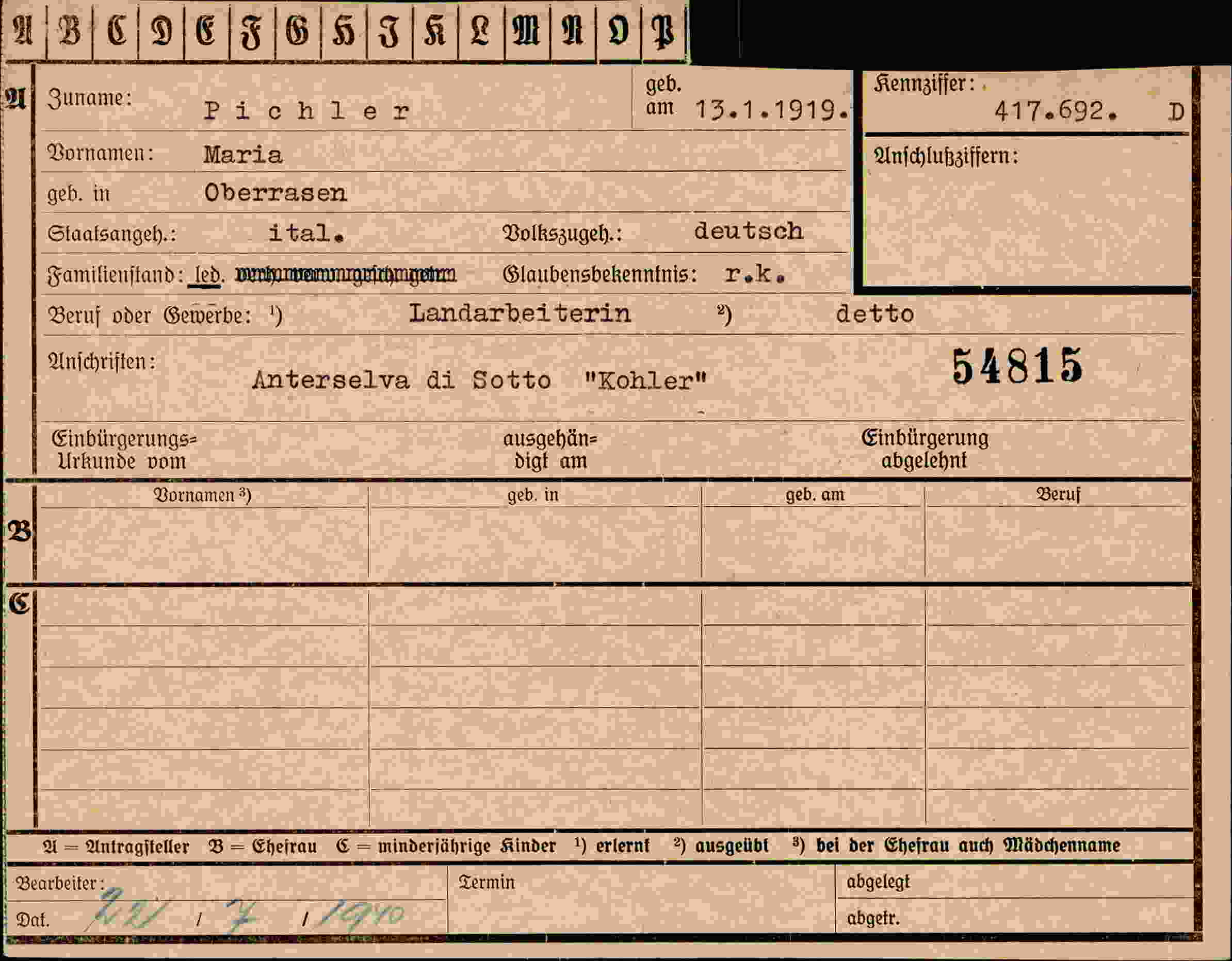 Vorderseite des Dokuments