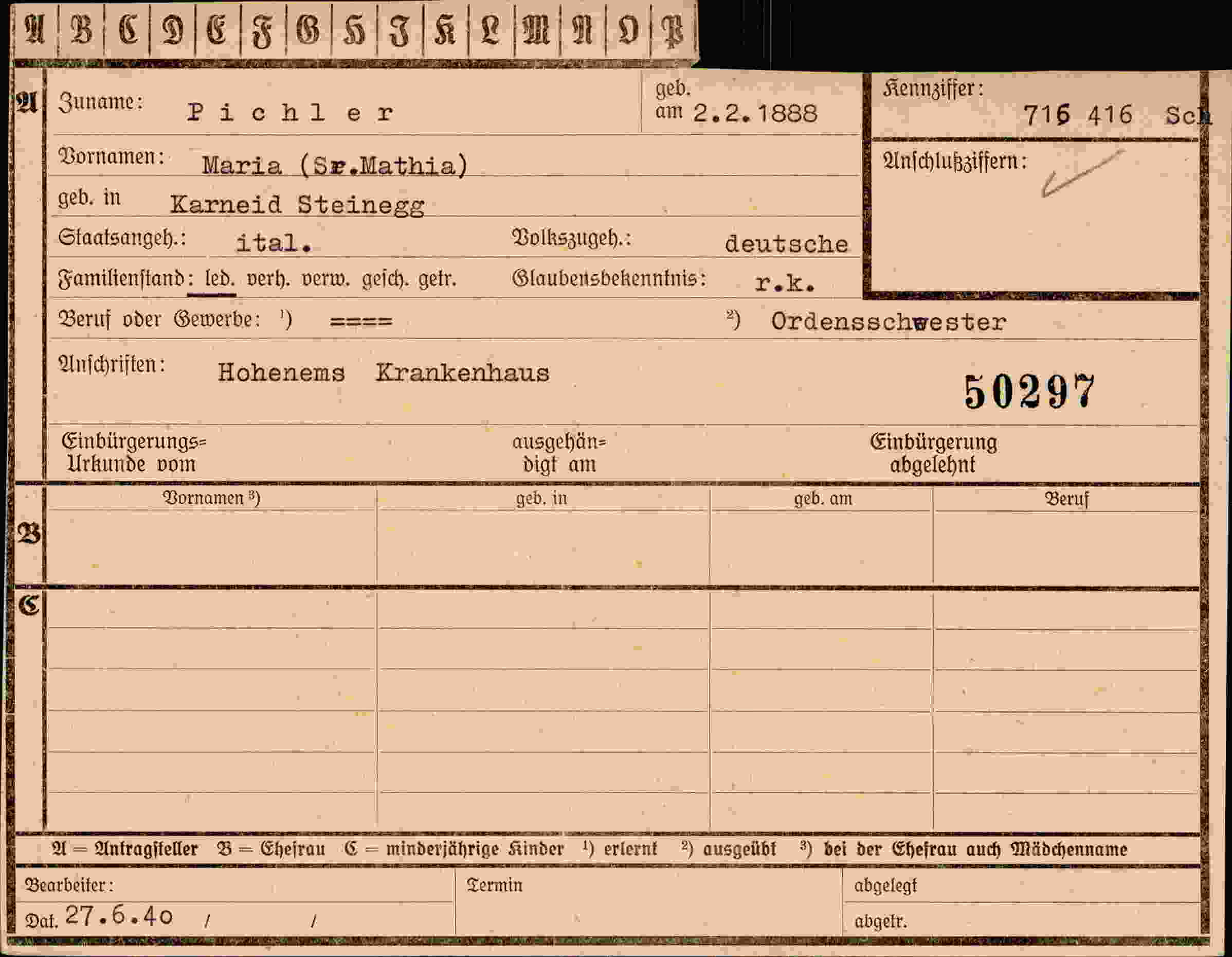 Vorderseite des Dokuments