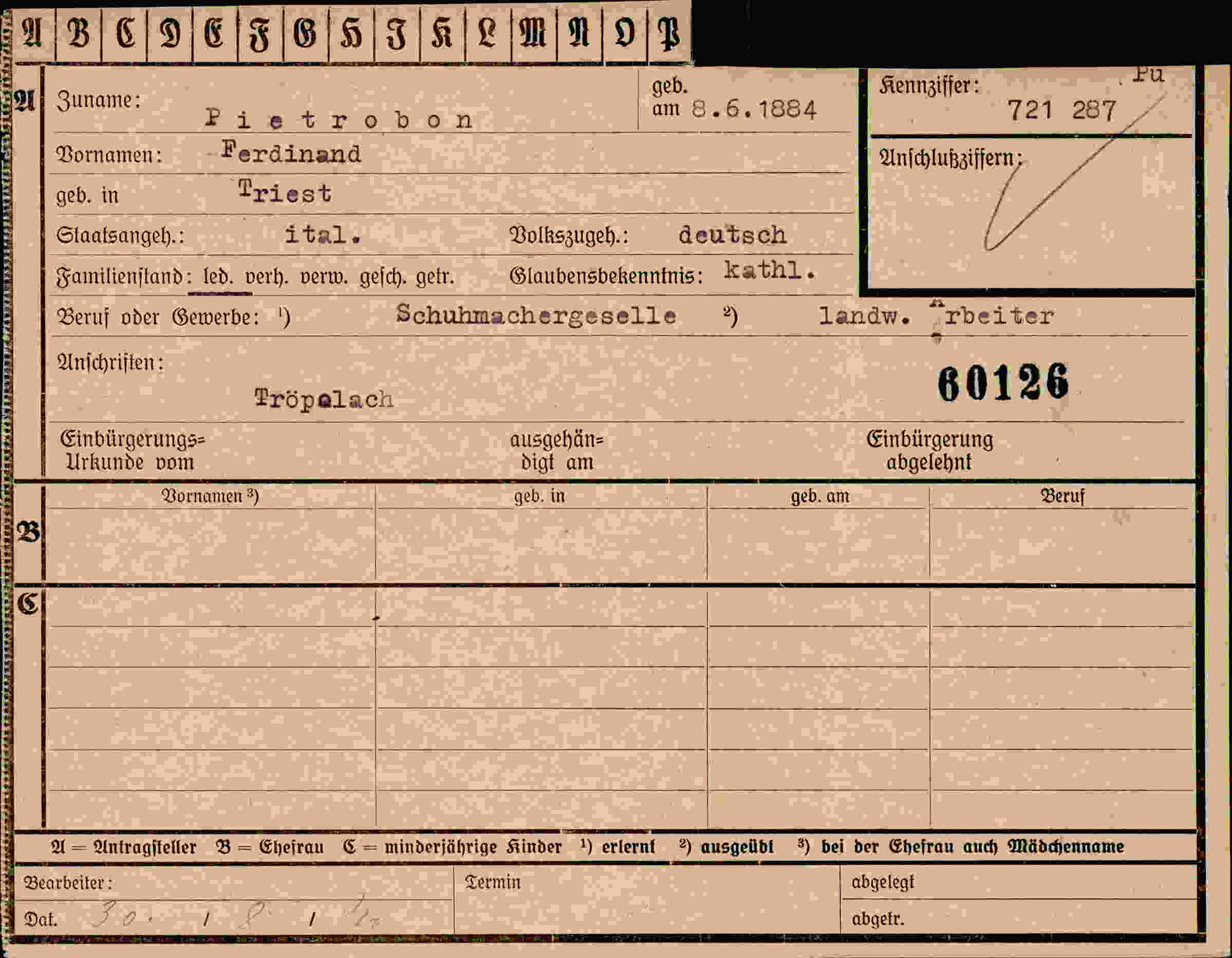 Dokument für Ferdinand Pietrobon