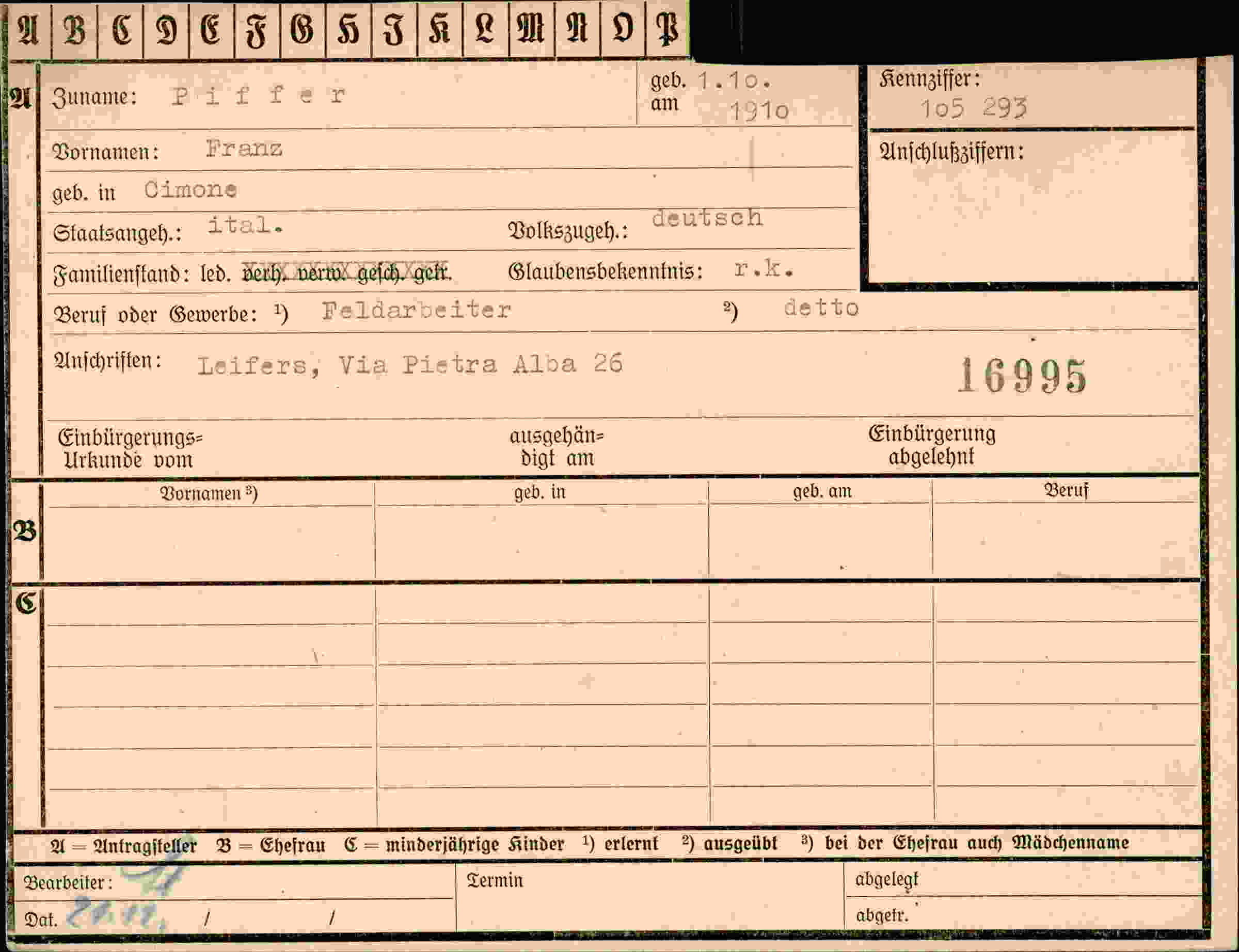 Dokument für Franz Piffer