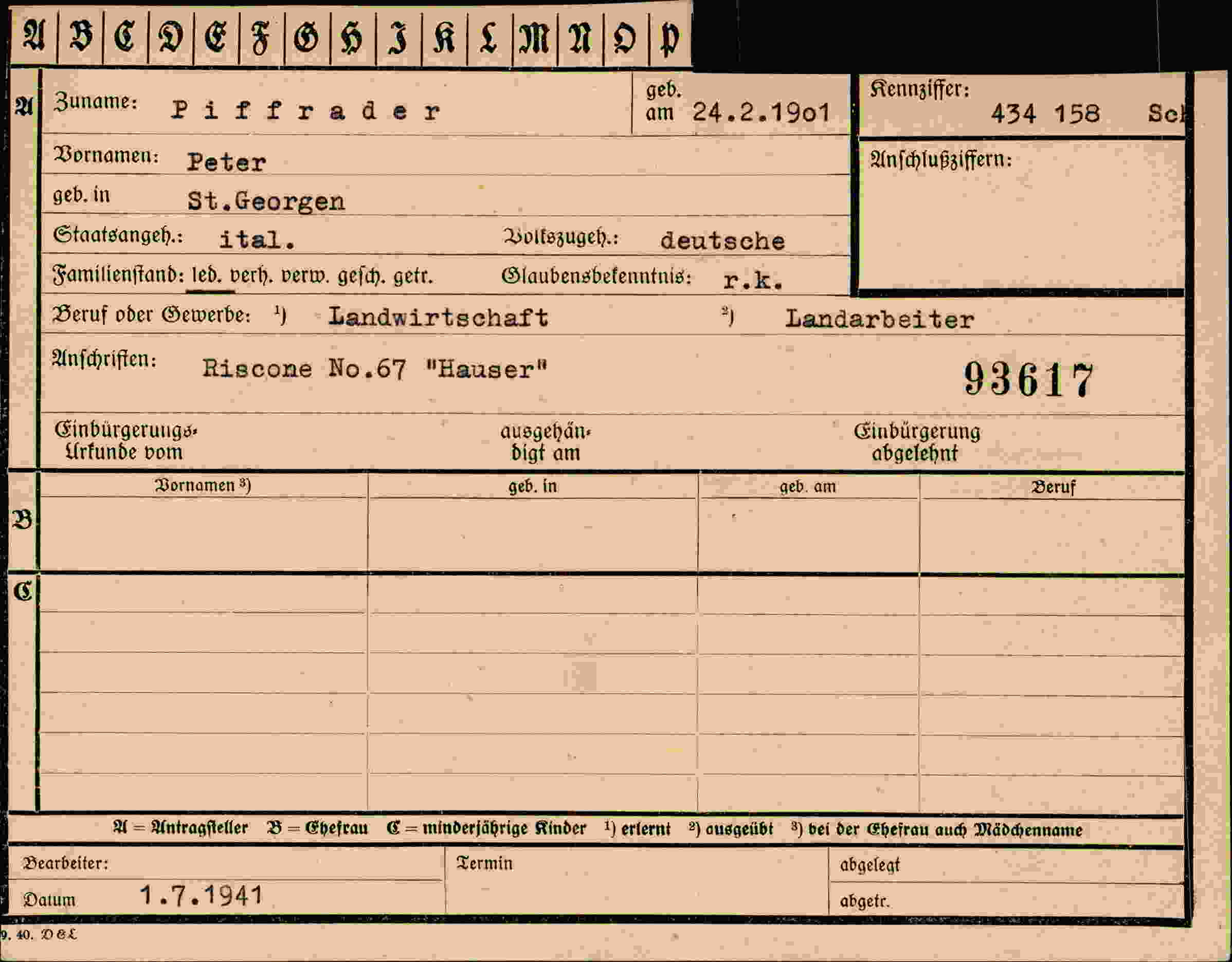 Vorderseite des Dokuments