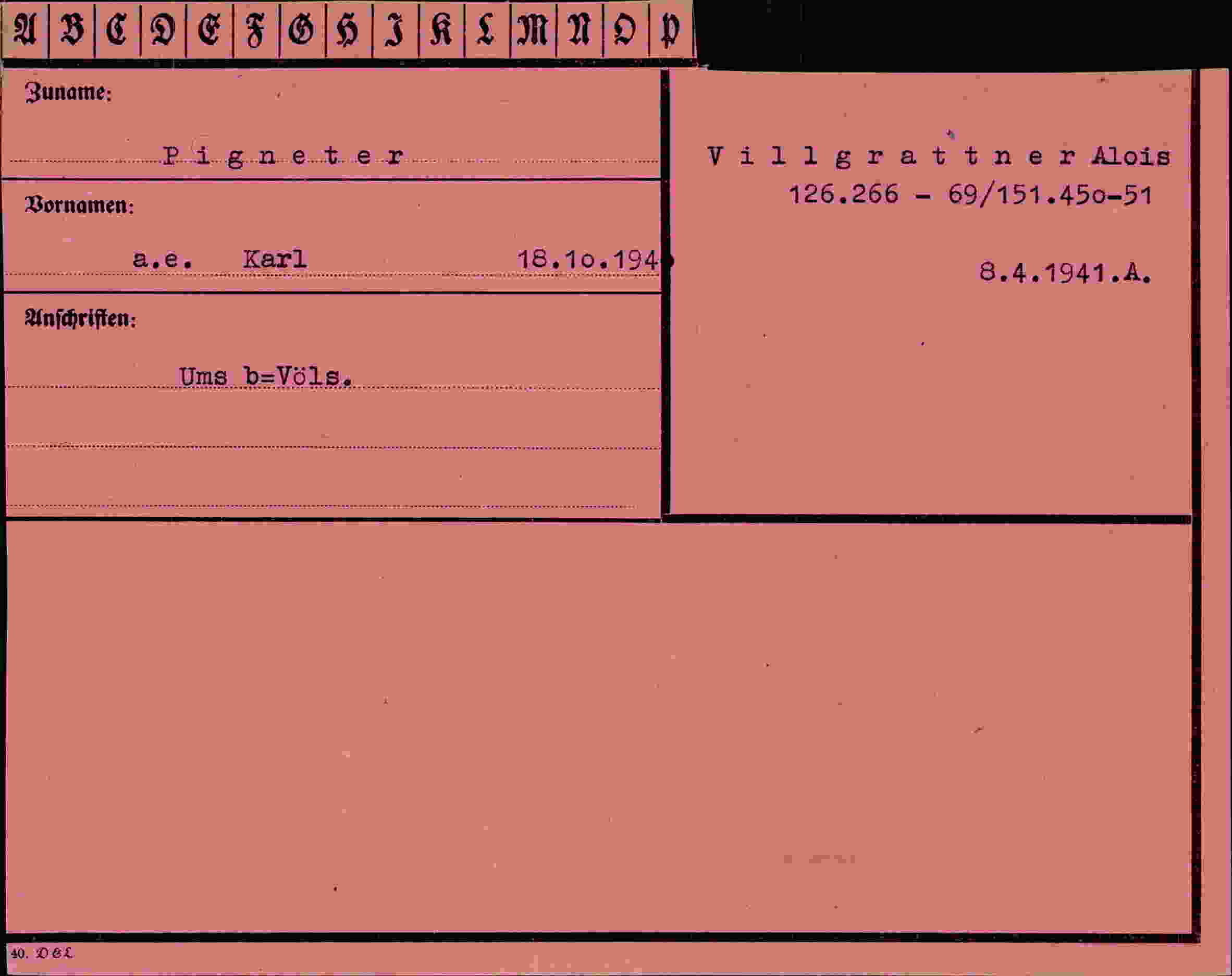 Vorderseite des Dokuments
