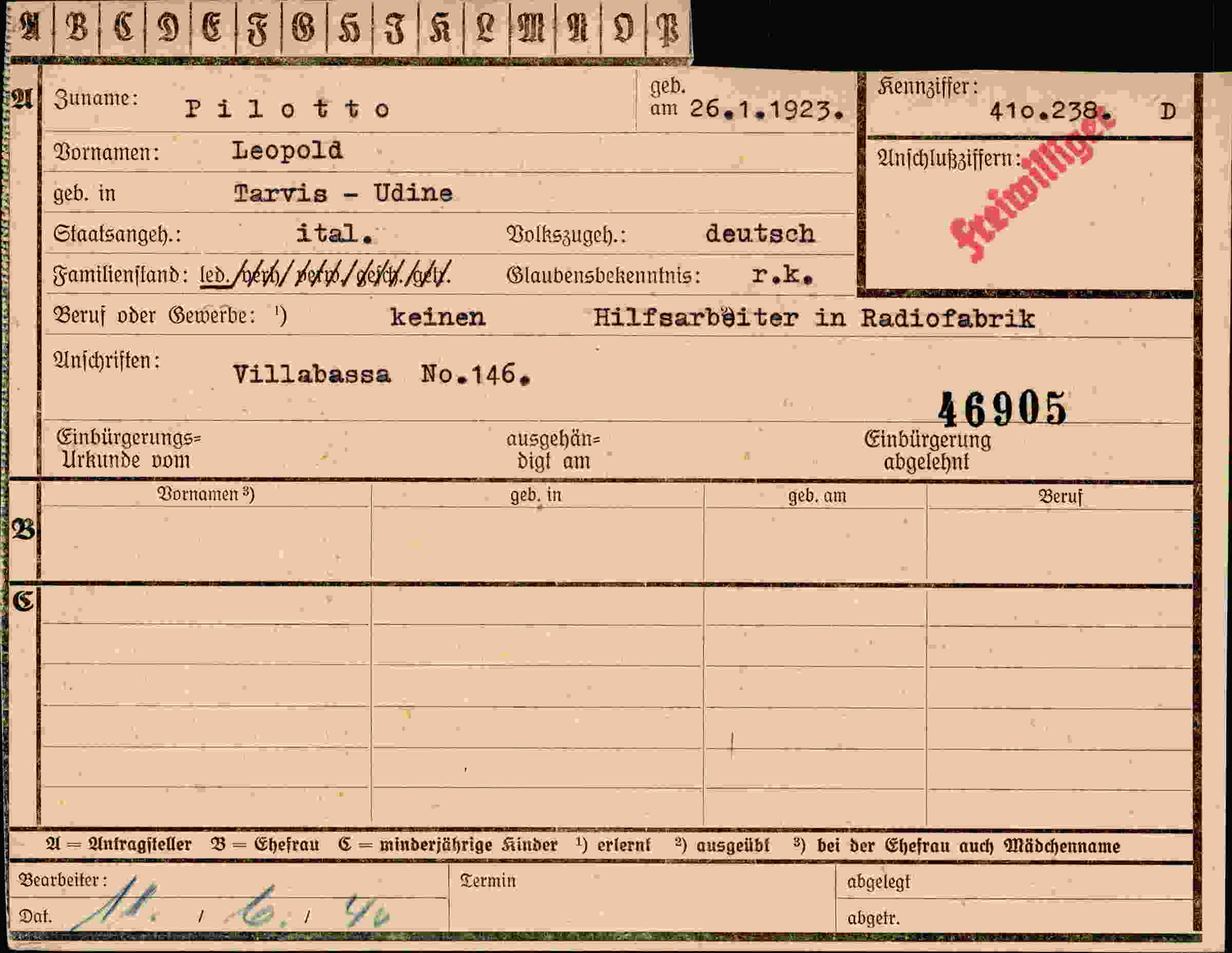 Dokument für Leopold Pilotto