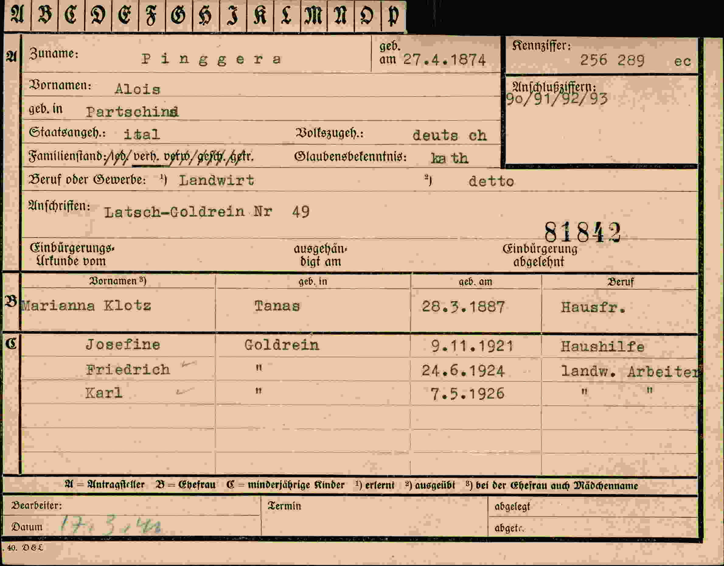 Vorderseite des Dokuments