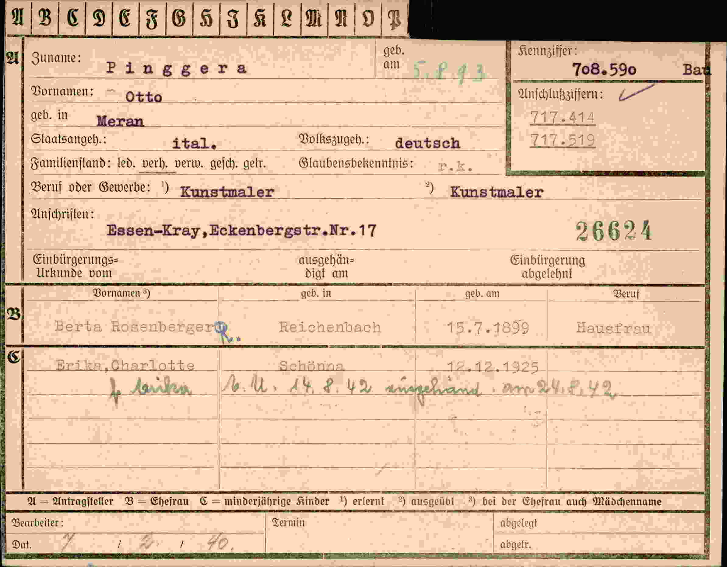 Dokument für Otto Pinggera
