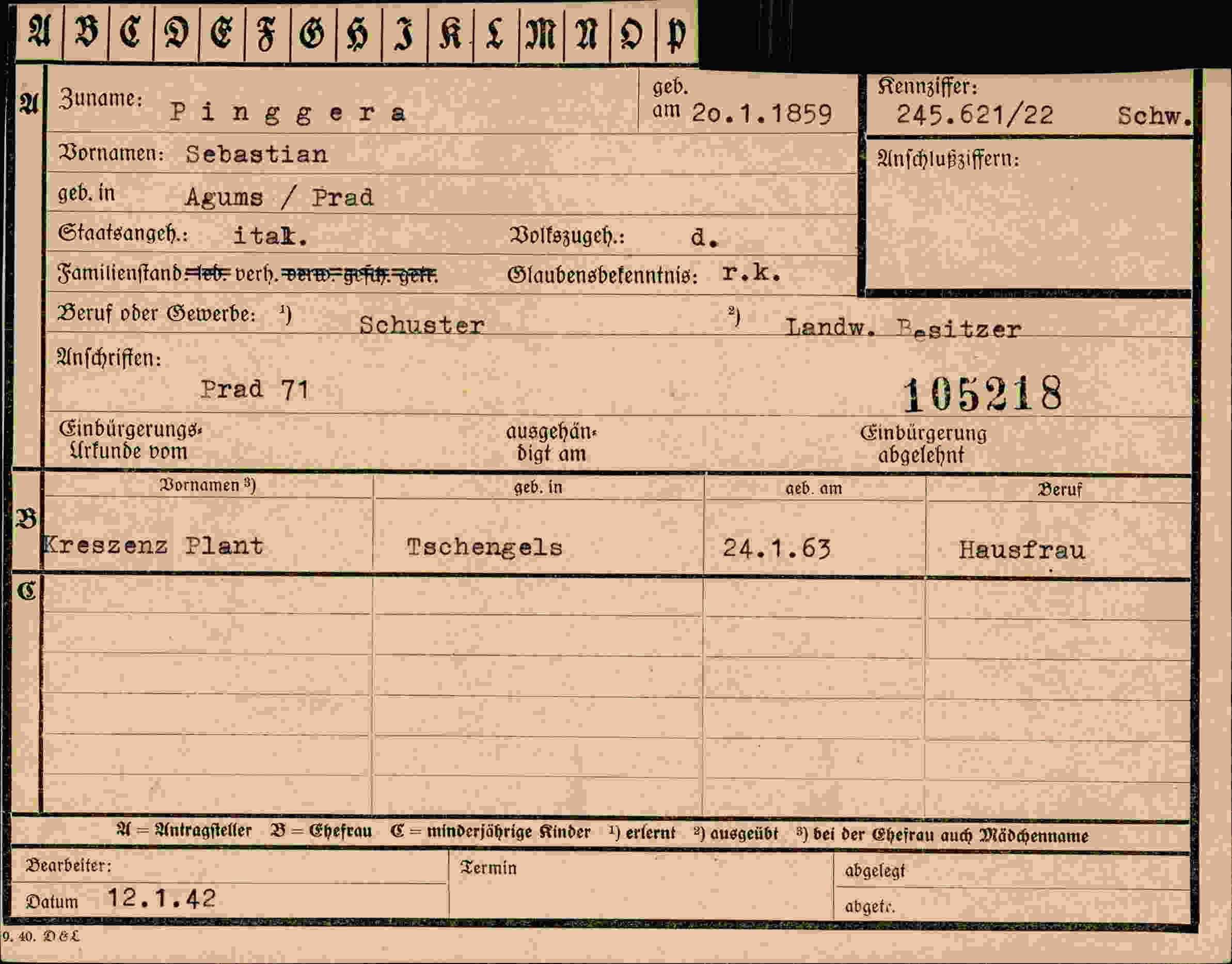 Dokument für Sebastian Pinggera