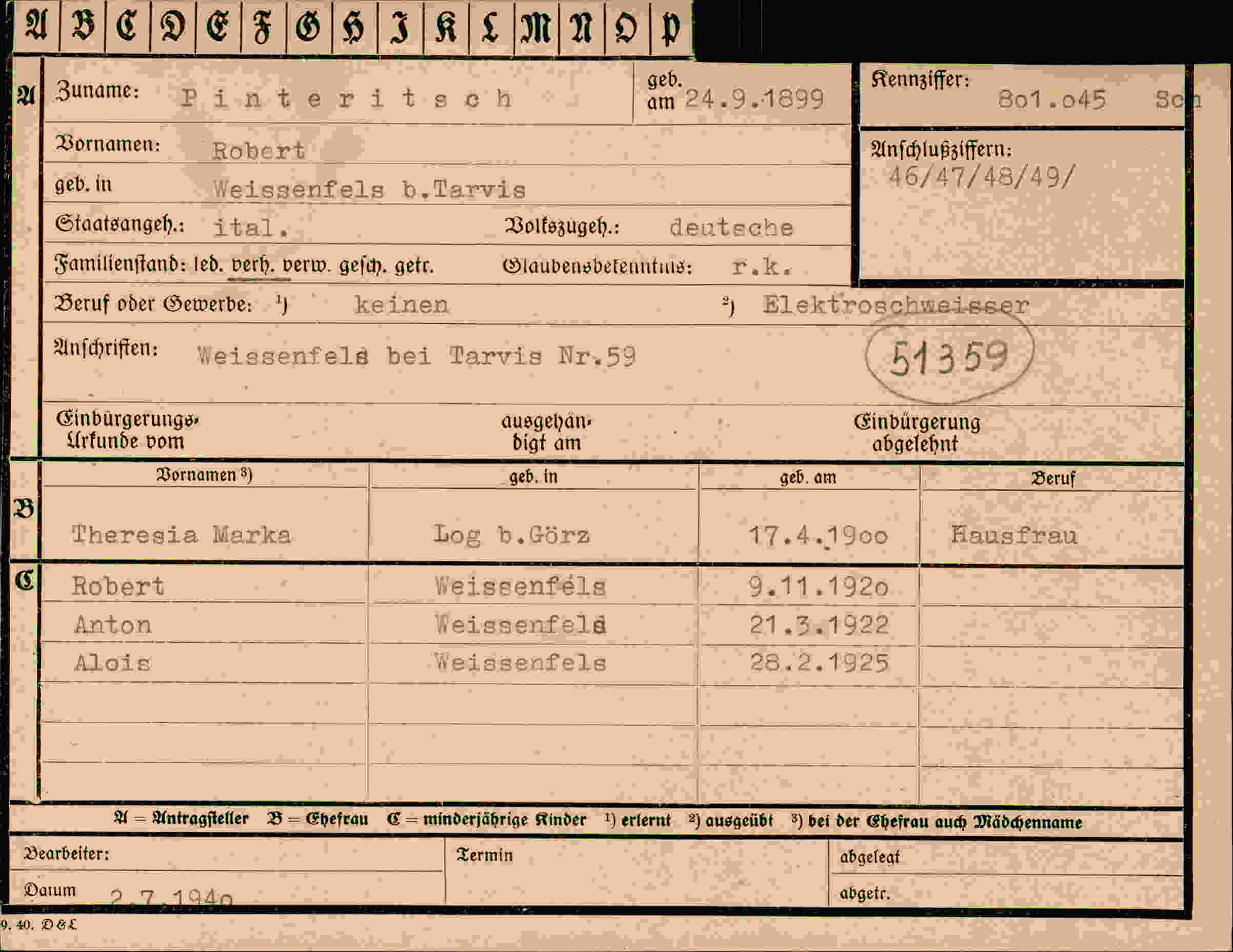 Dokument für Robert Pinteritsch
