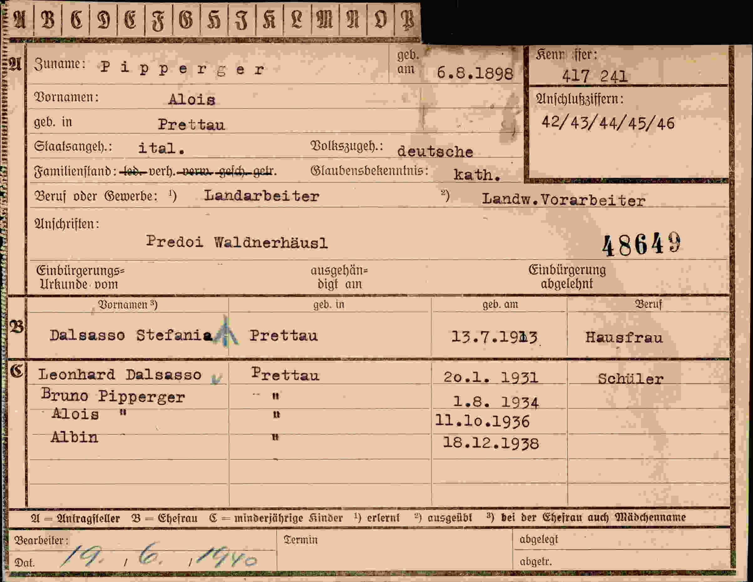 Dokument für Alois Pipperger