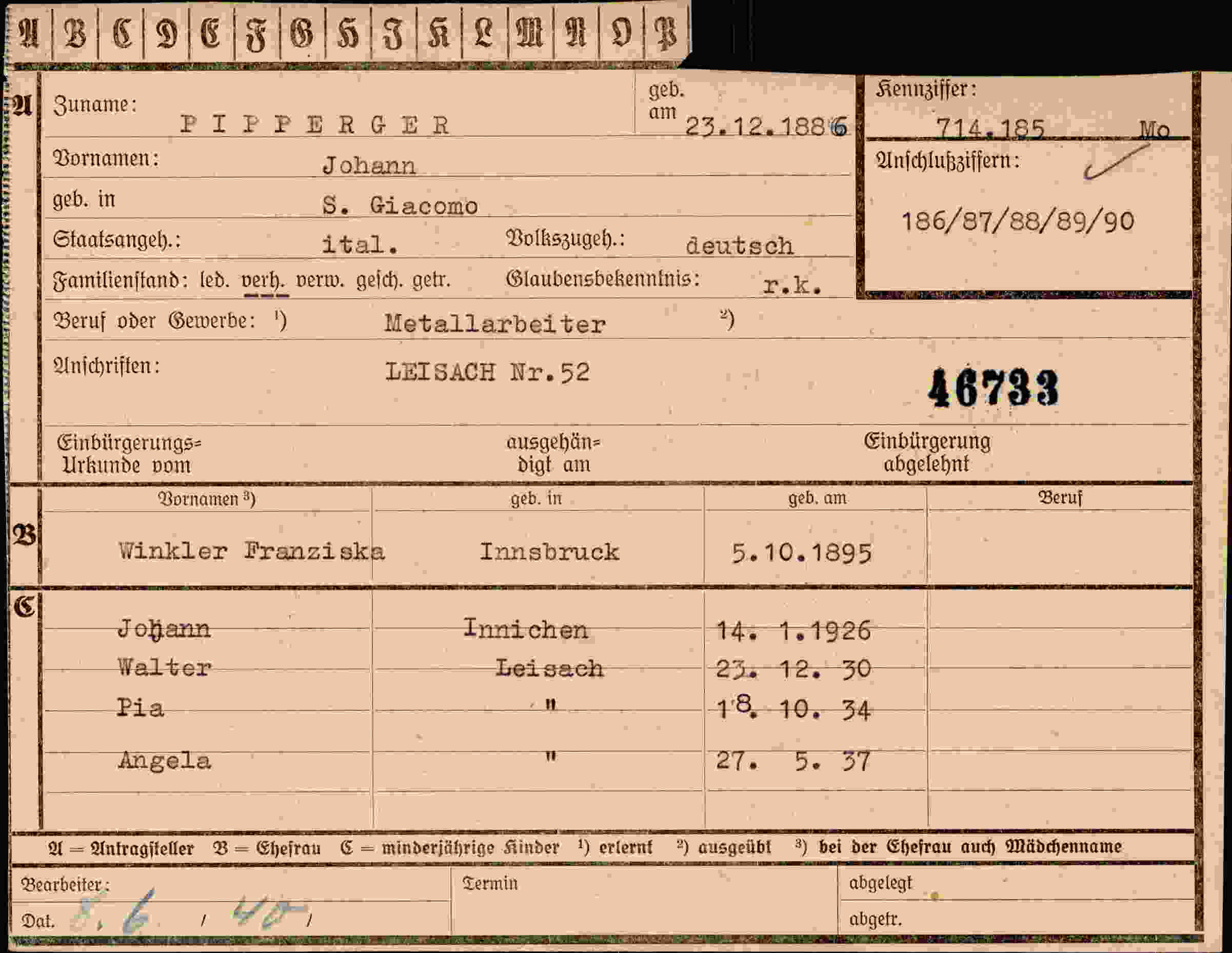 Dokument für Johann Pipperger