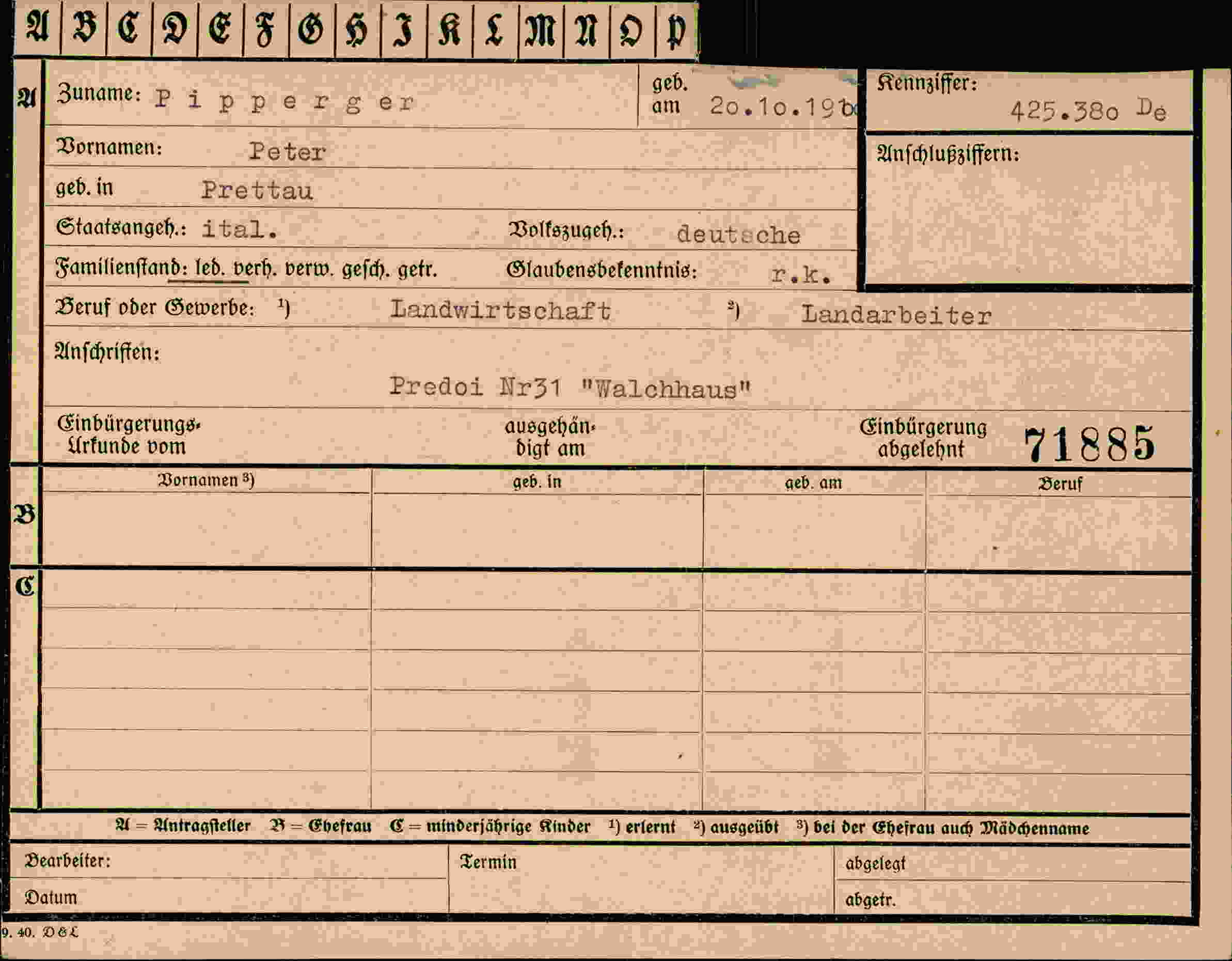 Dokument für Peter Pipperger