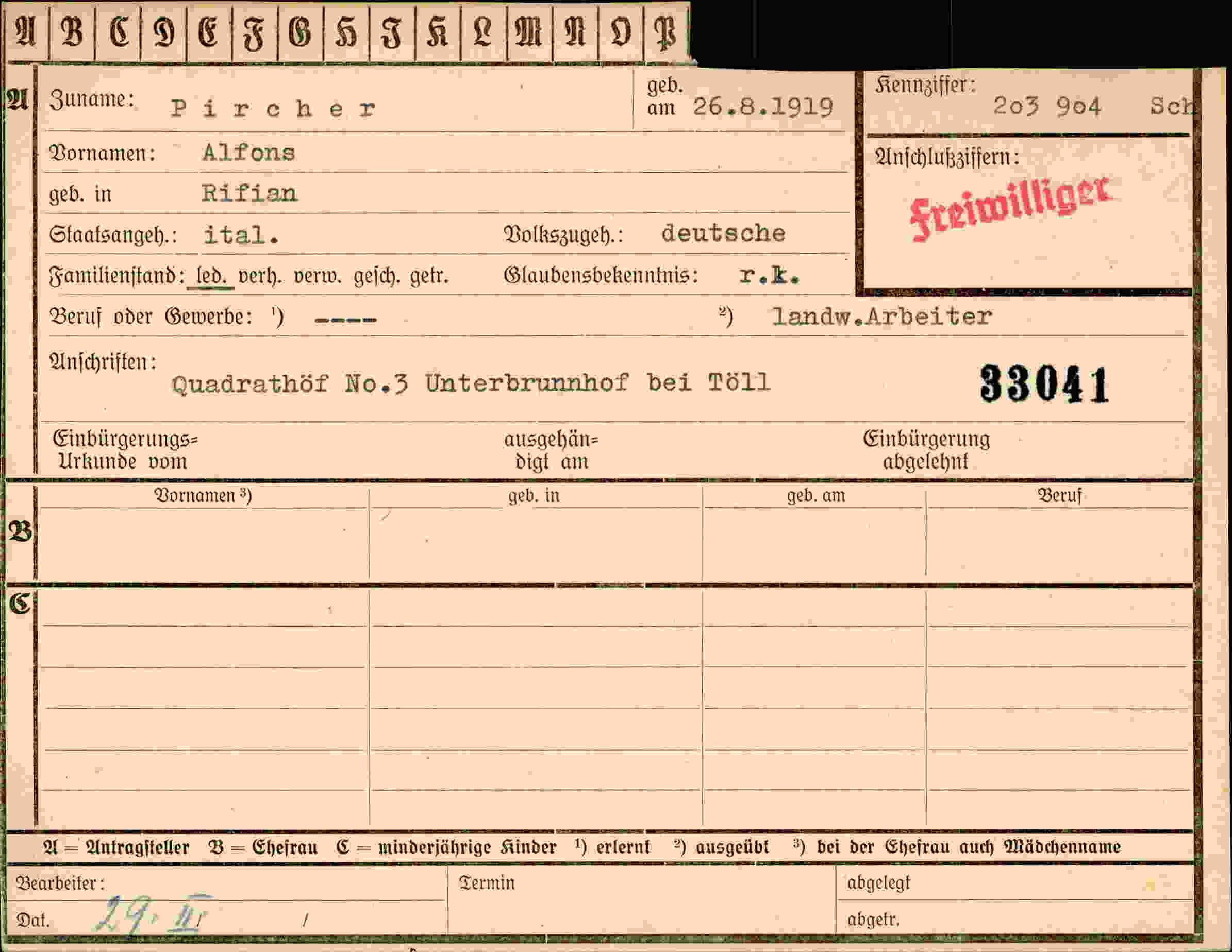 Dokument für Alfred Pircher