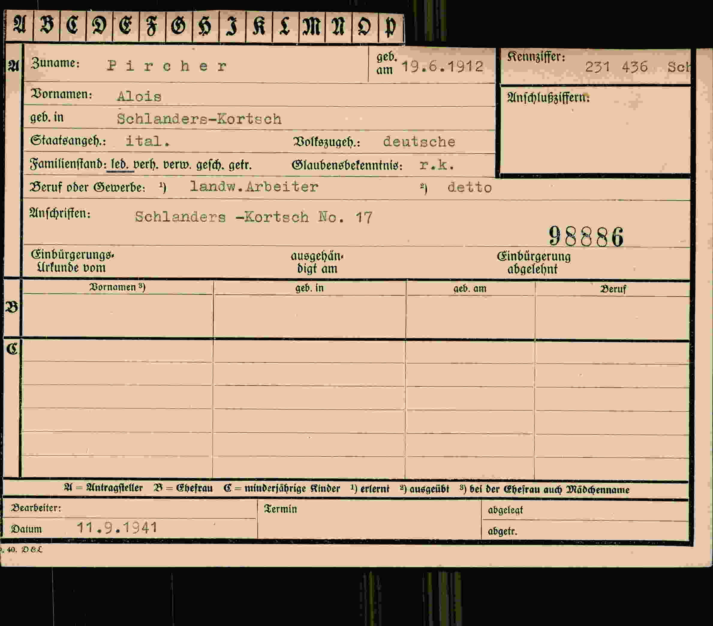 Vorderseite des Dokuments